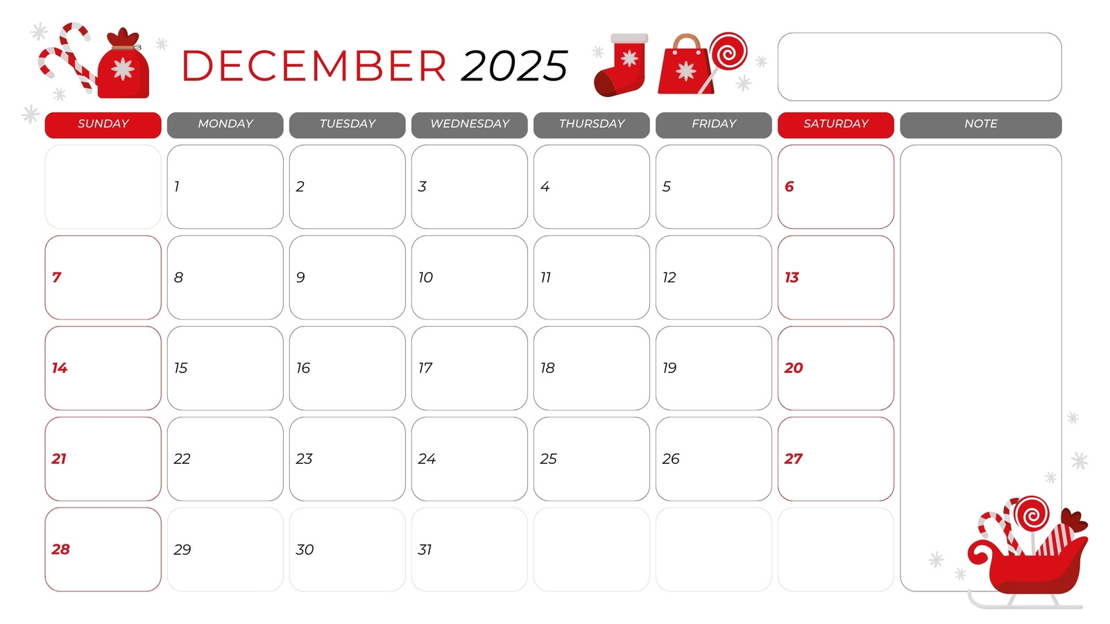 Decorative December Printable Calendar