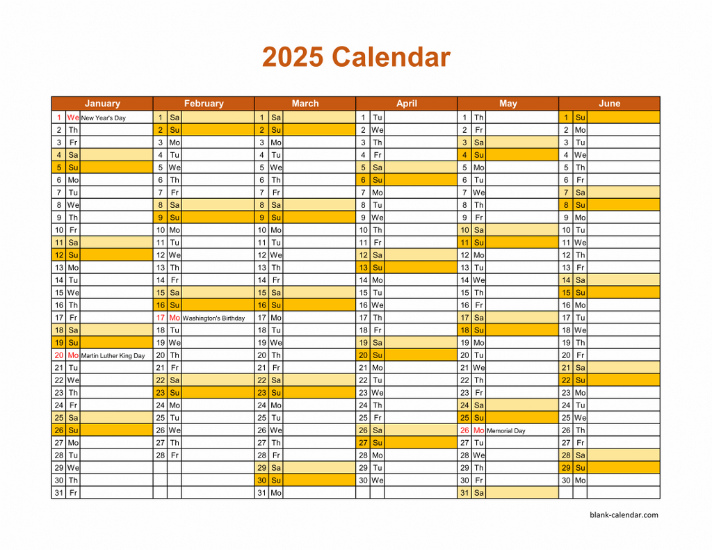 Calendar Blank Printable Half Page