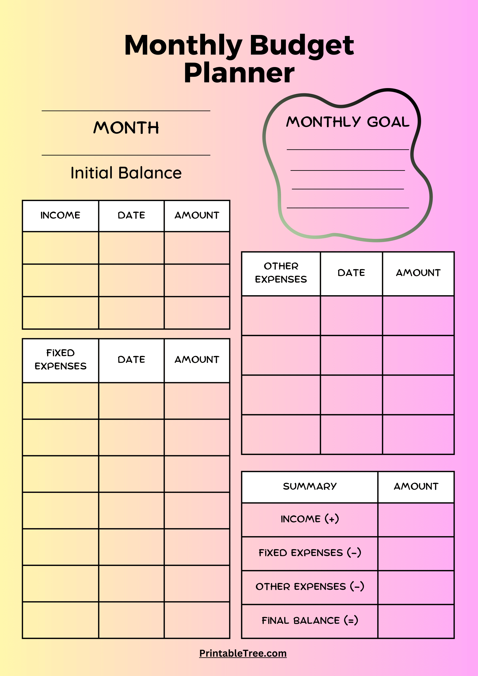 Free Printable Monthly Budgeting Worksheets