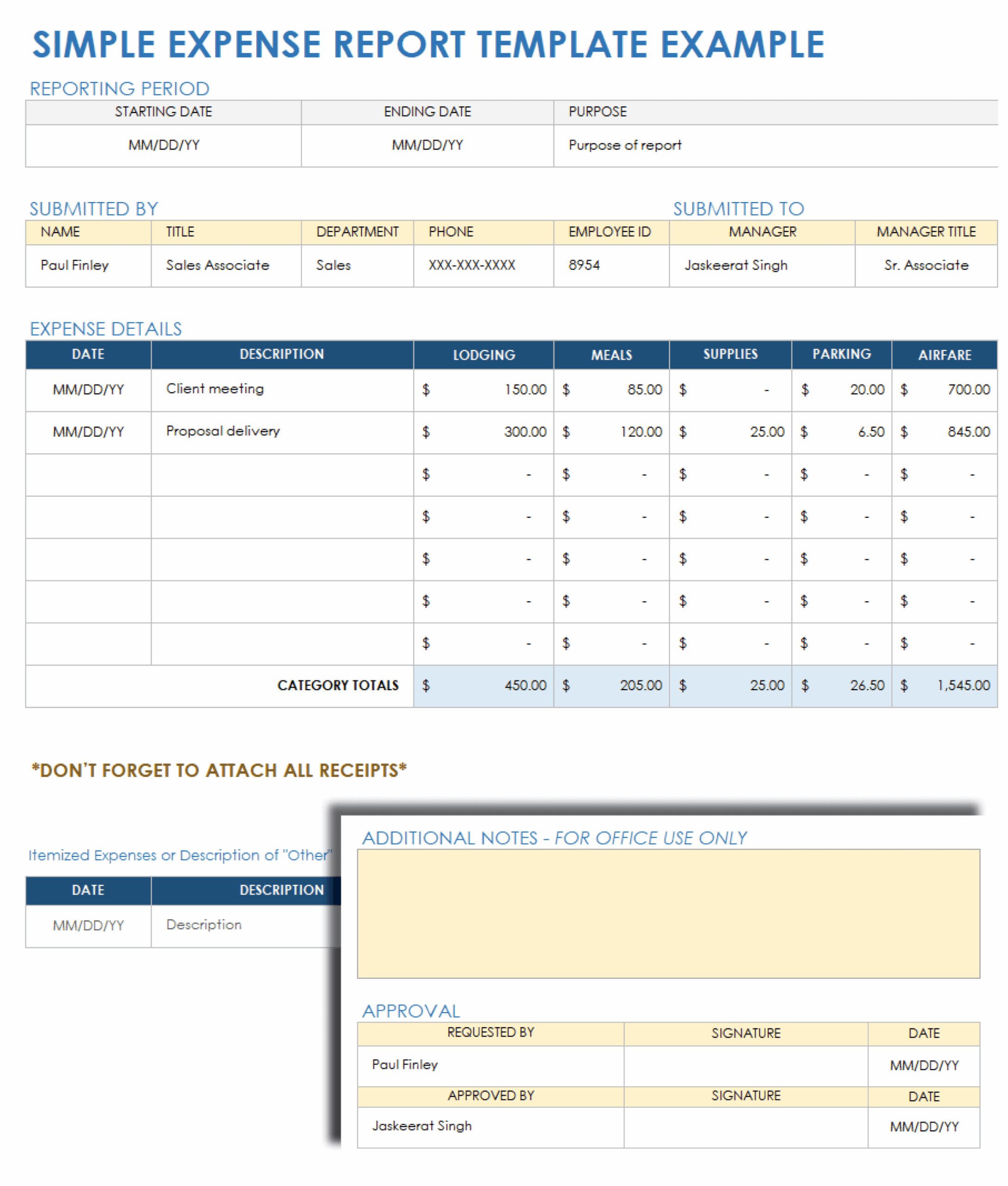 Printable Expense Report Template