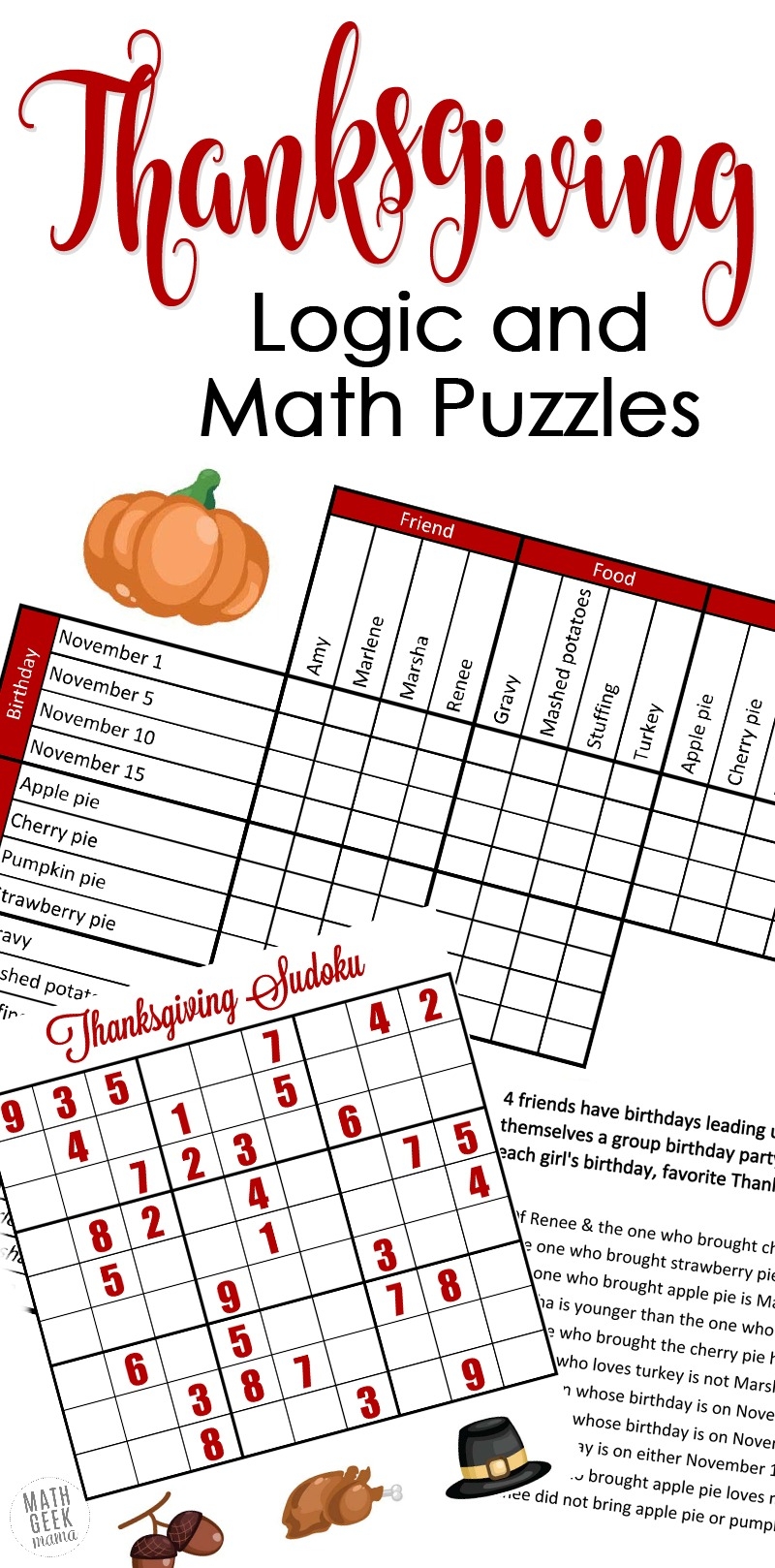 FREE Fun Thanksgiving Math Puzzles For Older Kids Worksheets 