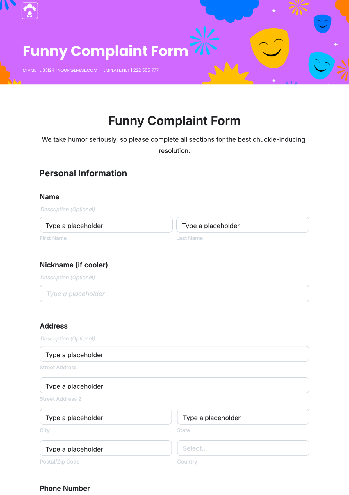 Complaint Form Online Template