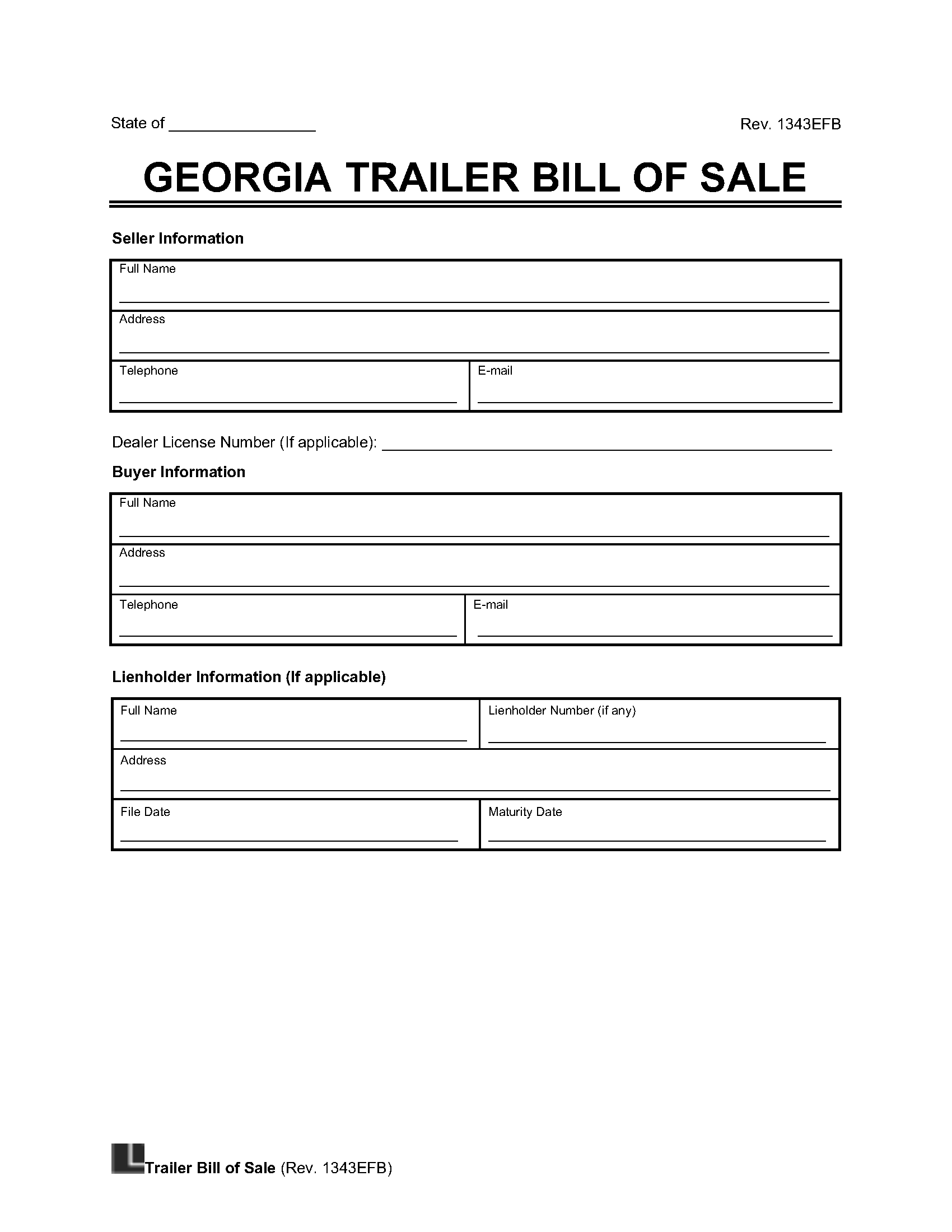Free Georgia Trailer Bill Of Sale Template PDF amp Word