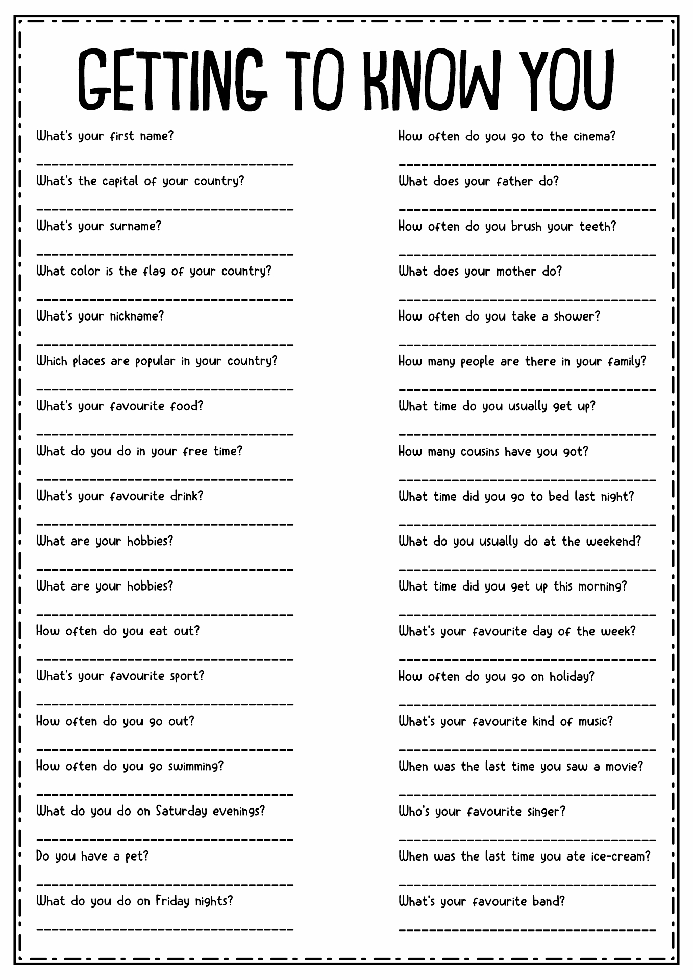 Free Get To Know You Printable