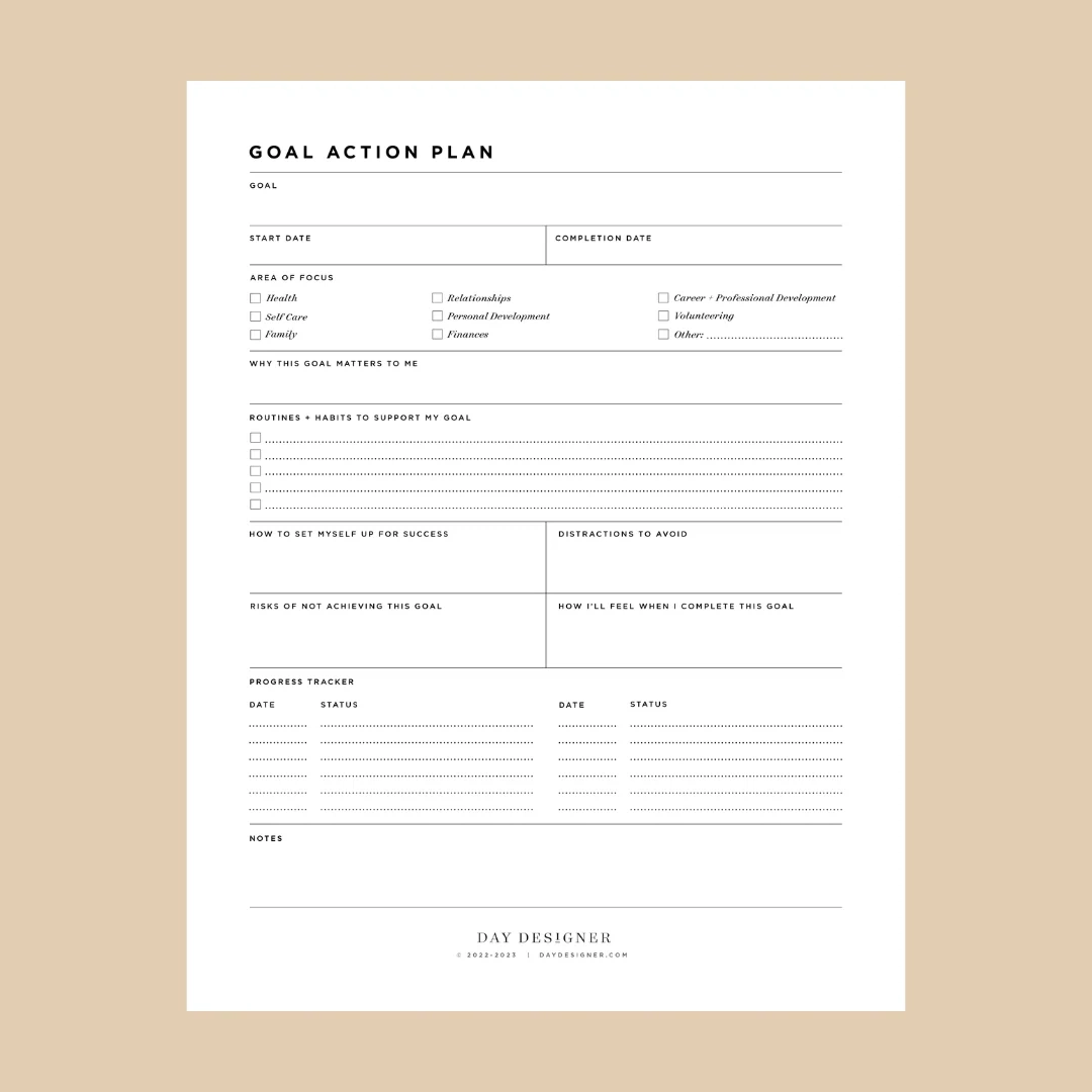 Free Goal Action Plan Printable Day Designer
