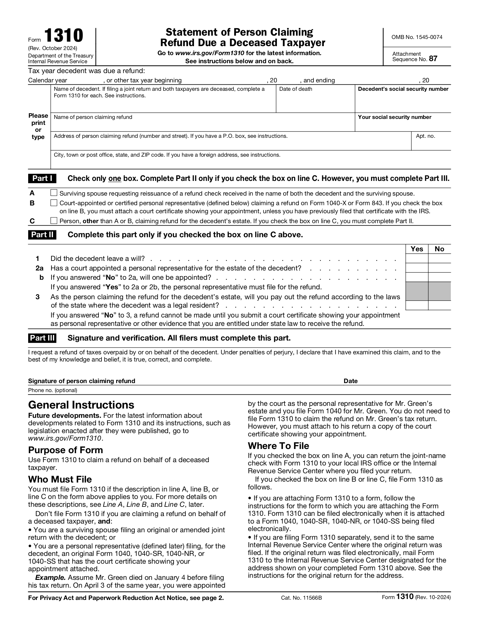 Free IRS Form 1310 PDF EForms