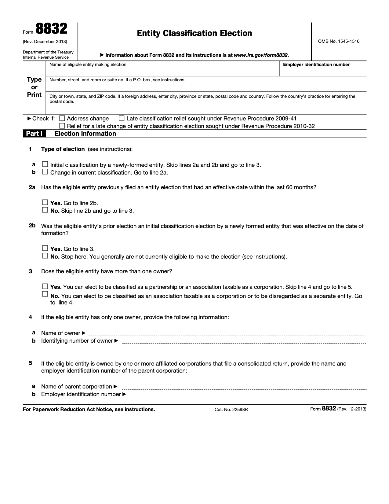 Free IRS Form 8832 Entity Classification Election PDF EForms