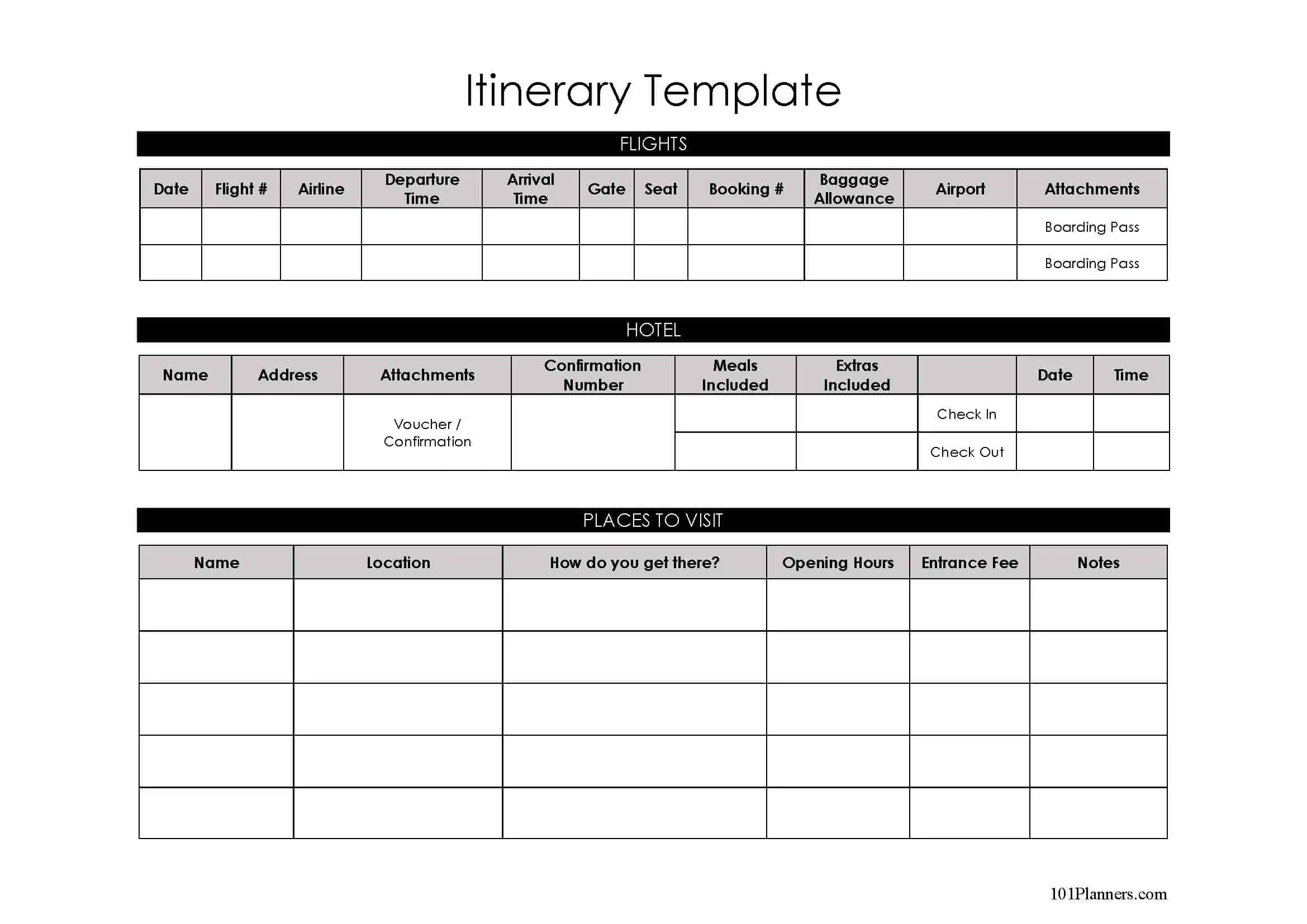 Printable Blank Calendar Travel