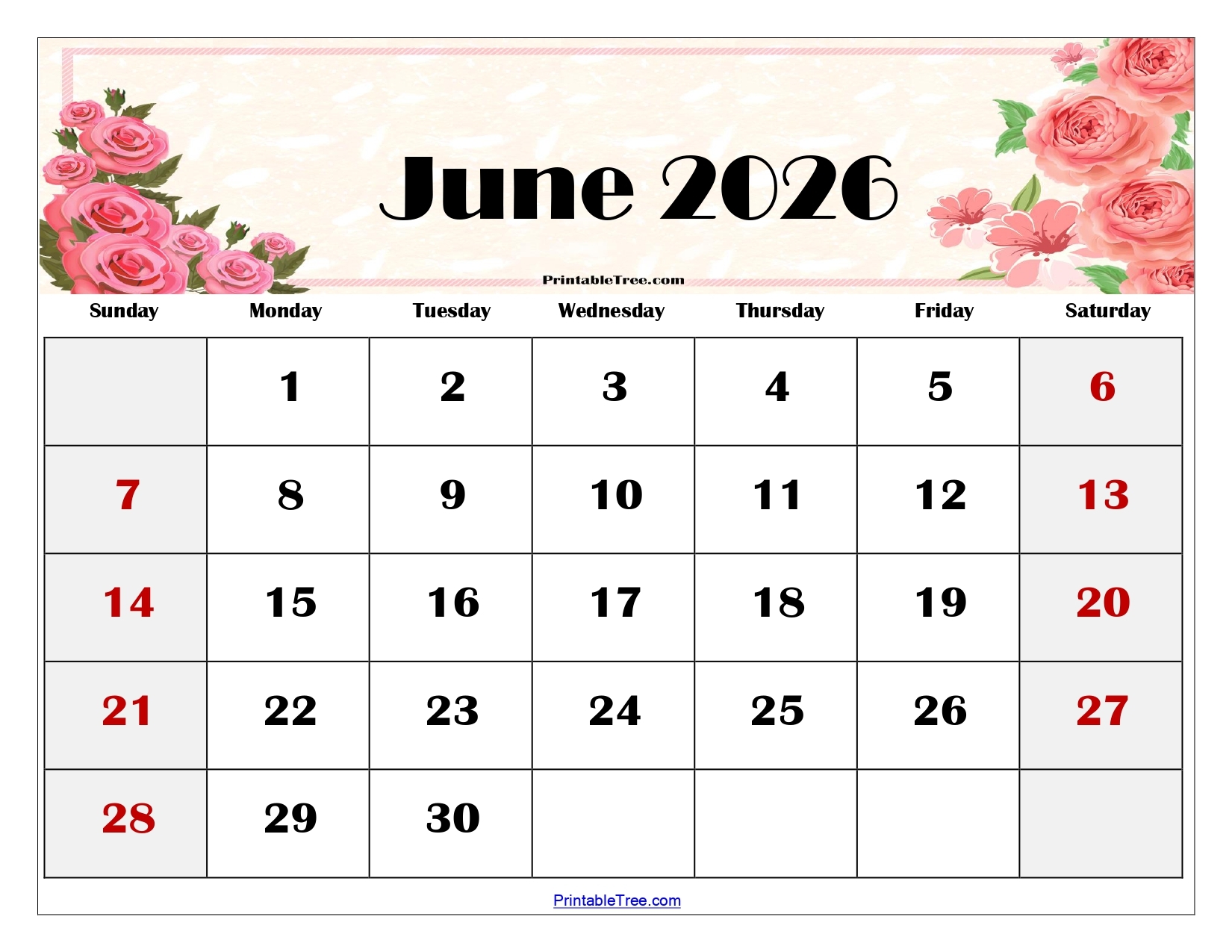June 2026 Blank Calendar To Print