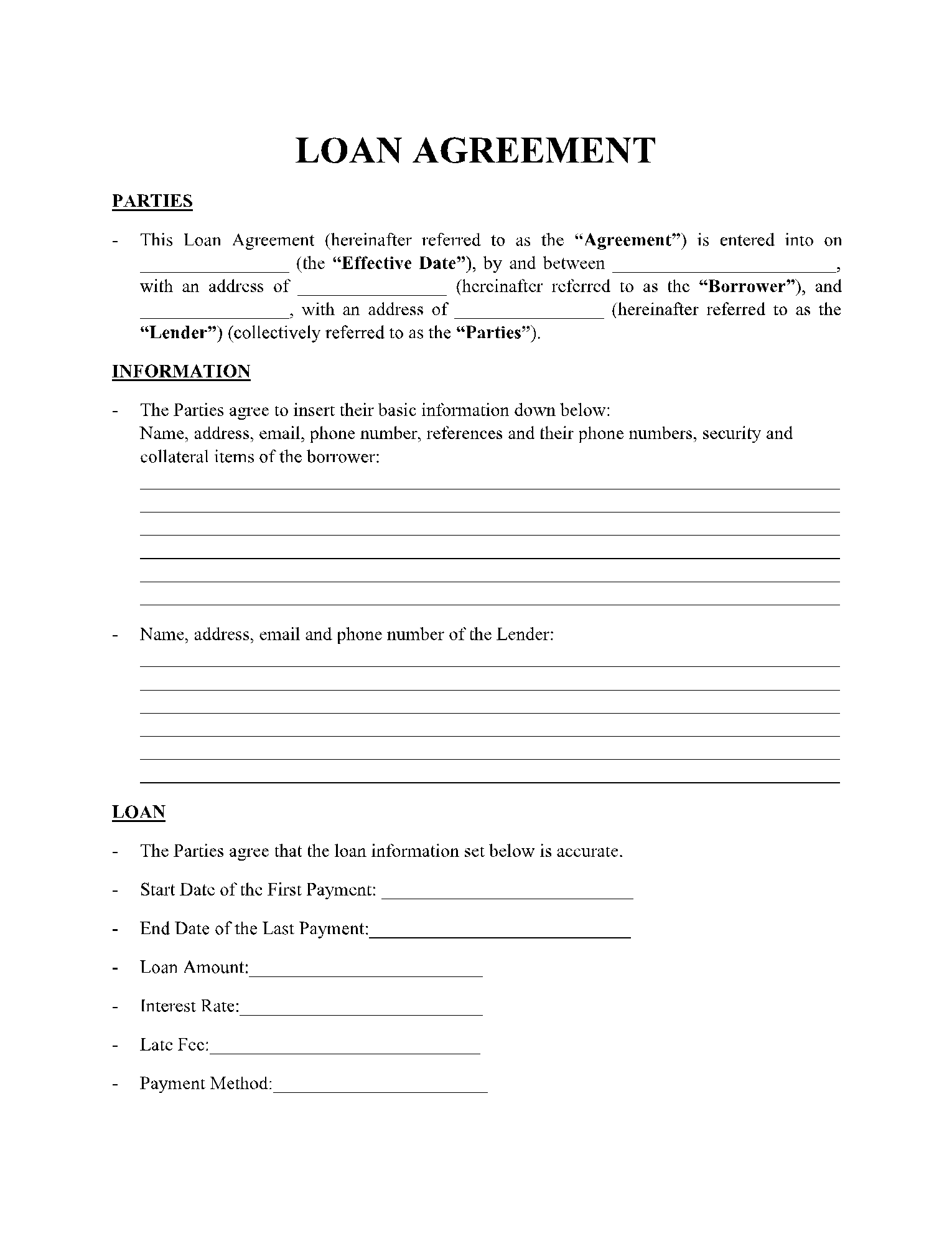 Printable Loan Agreement Template