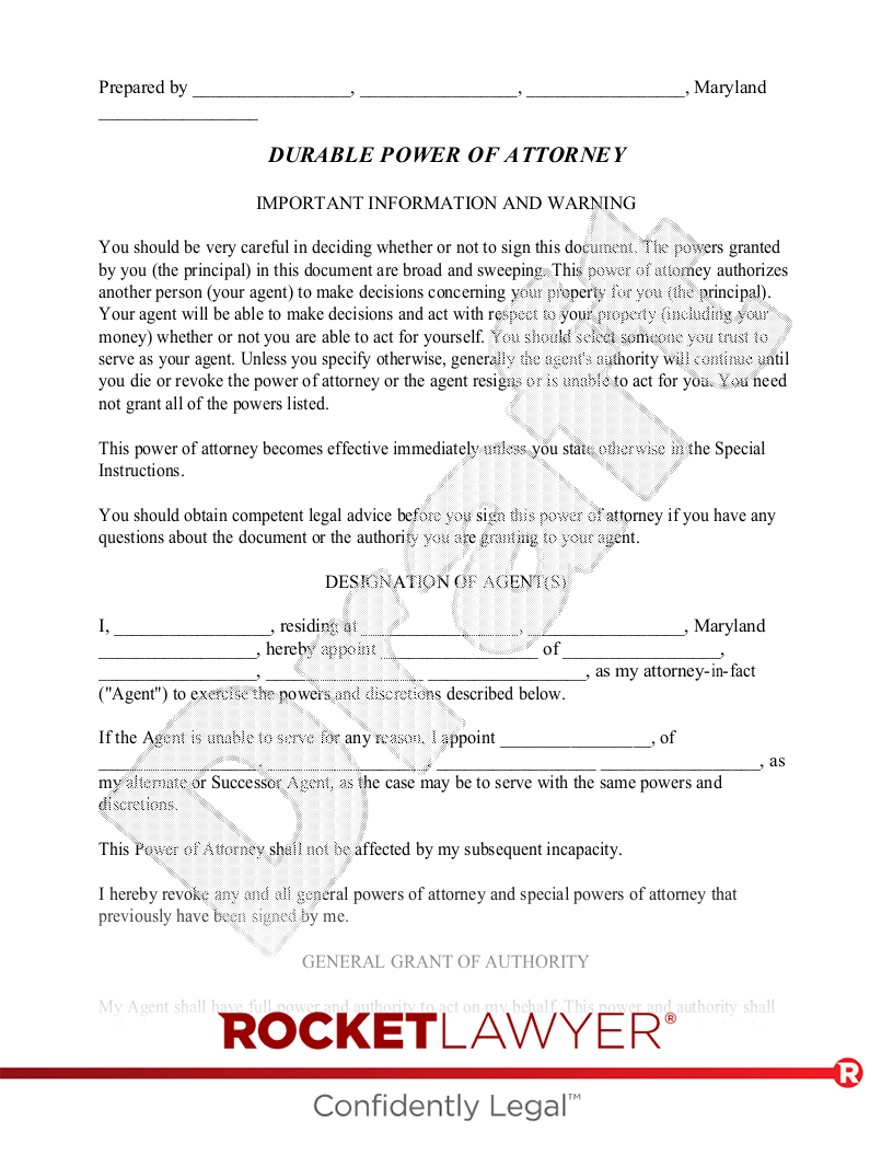 Free Maryland Power Of Attorney Make amp Download Rocket Lawyer