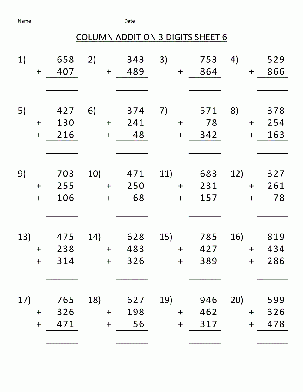 3rd Grade Printable Math Worksheets