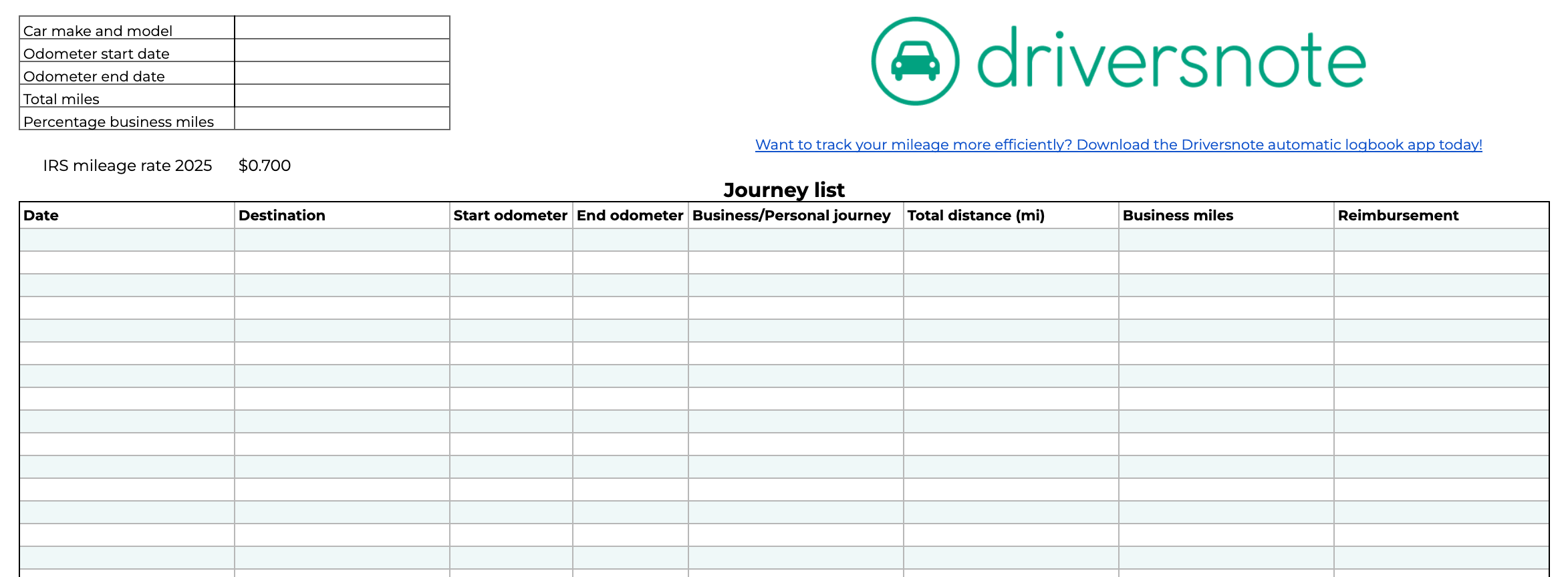 Printable Mileage Log Template For Self Employed