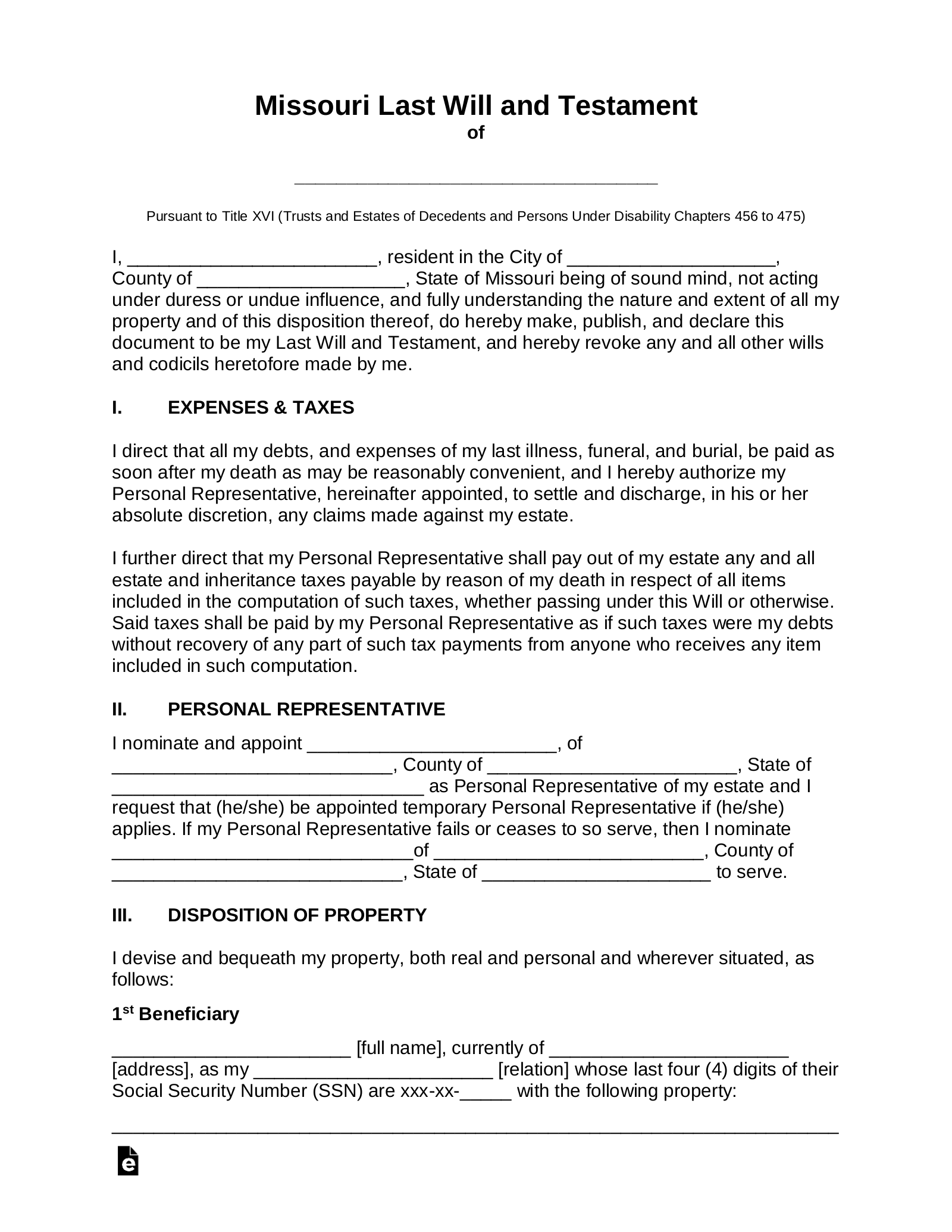 Living Will Forms Free Printable Missouri