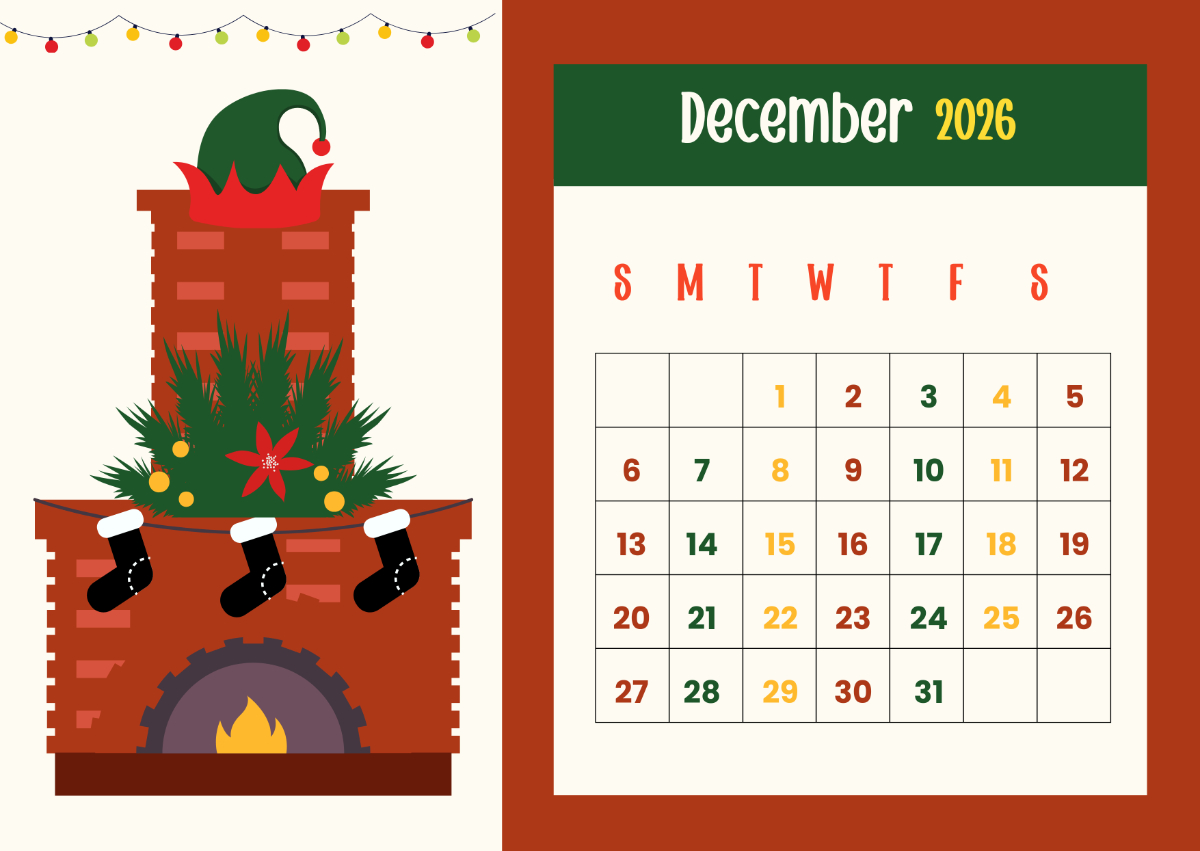 December 2026 Calendar Printable Elegant Red
