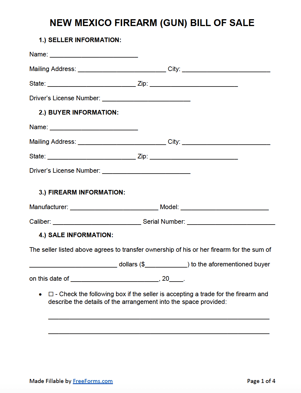 Free New Mexico Bill Of Sale Forms PDF