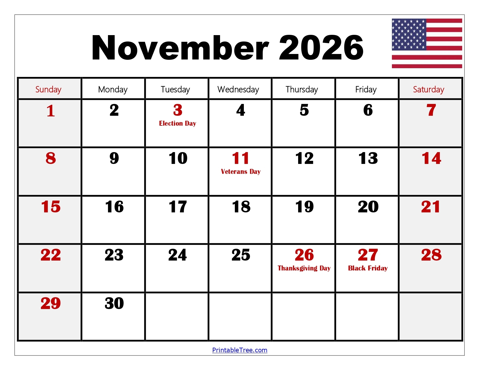 Printable Calendar November And December 2026