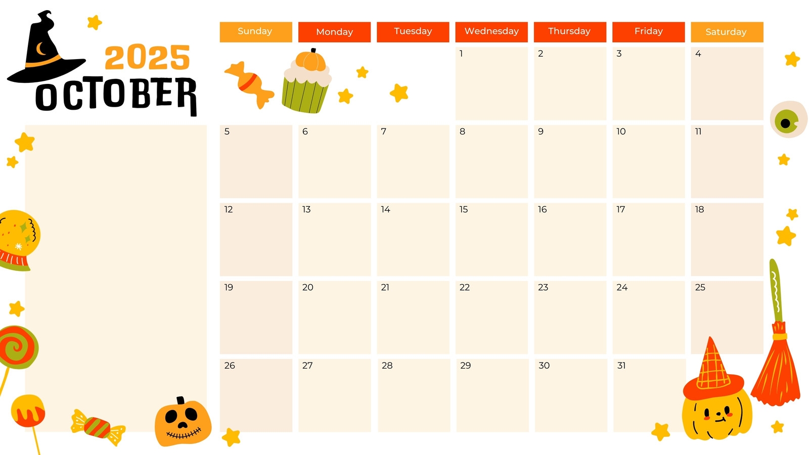 Printable Blank Ocotober Calendar