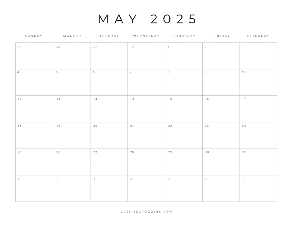Free Printable Blank May Calendar