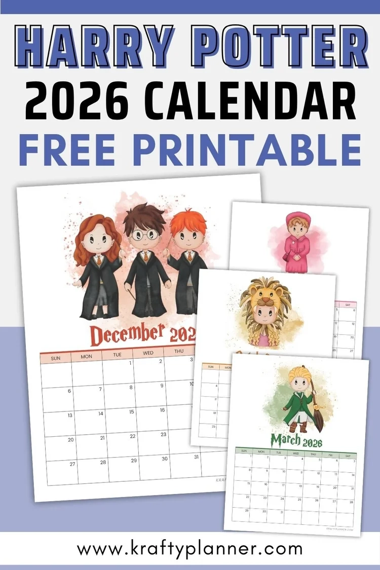 Free Printable 2026 Harry Potter Calendar Krafty Planner