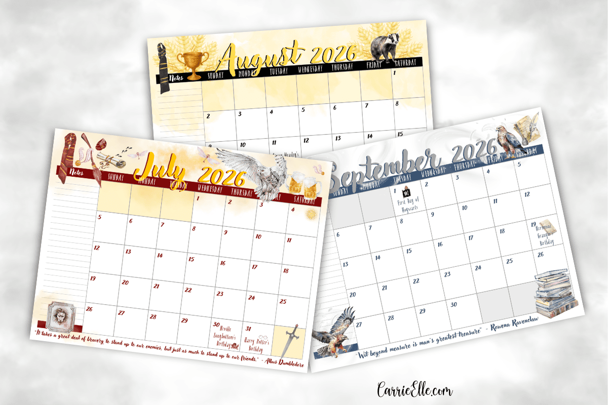 Harry Potter Printable Calendar November 2026