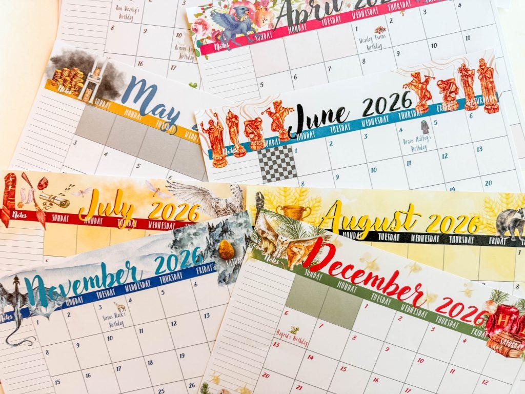 Free Printable 2026 Harry Potter Inspired Calendar Wizard Magic 