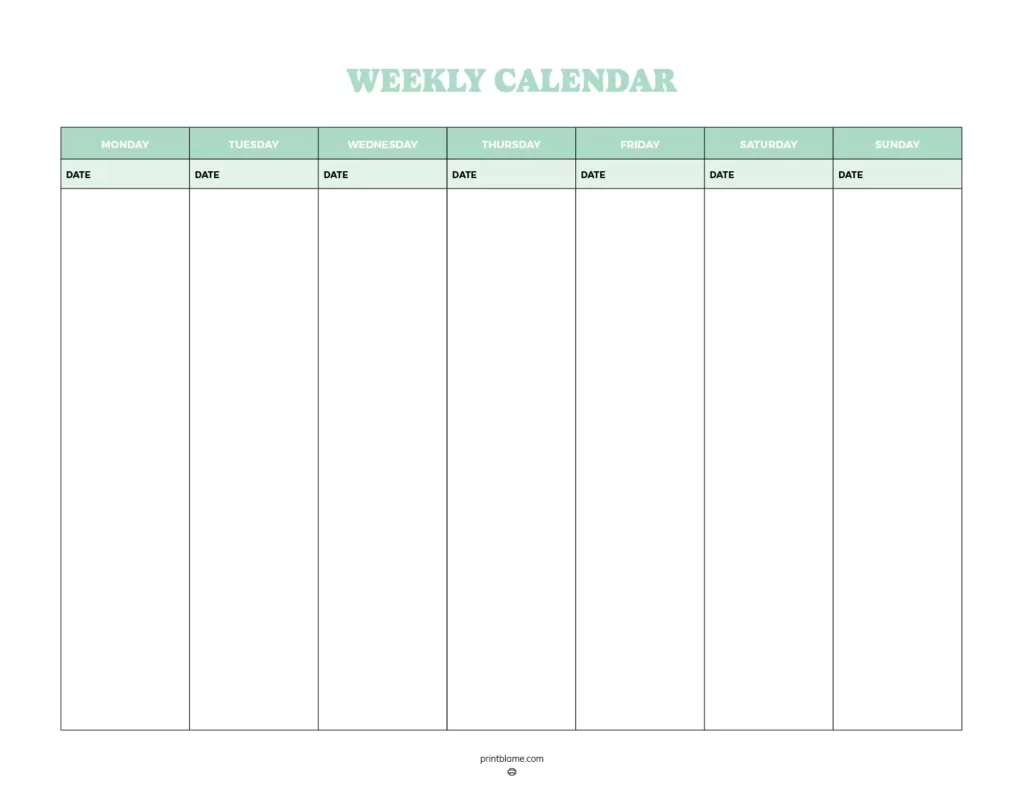 Free Printable 7 Day Weekly Calendar Blank Weekly Calendar