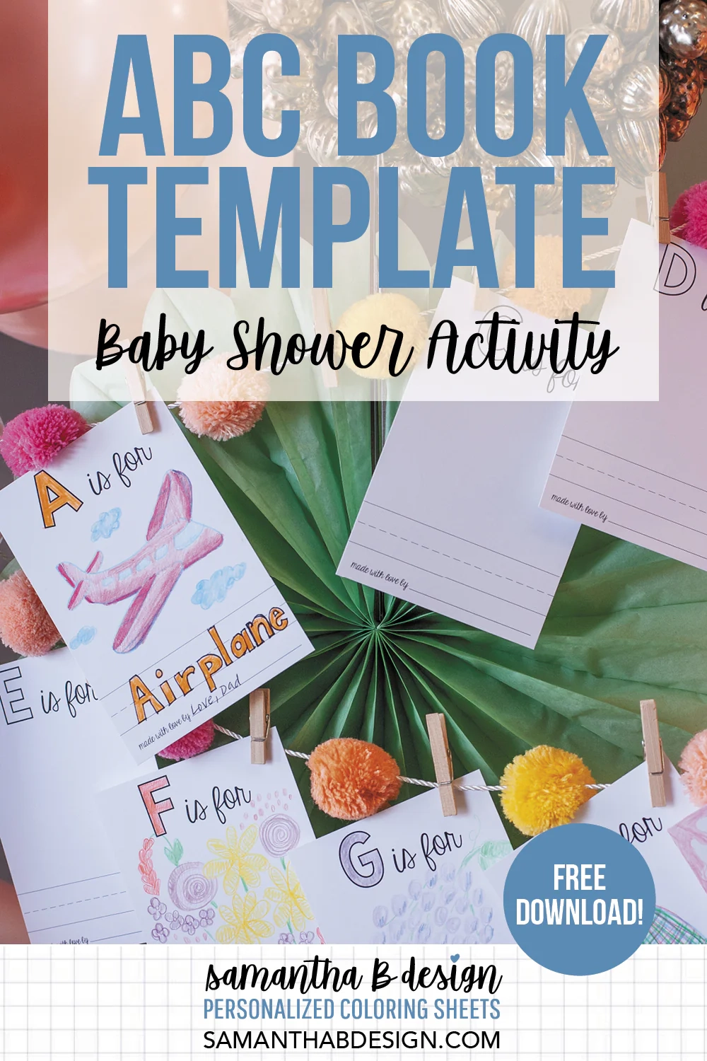 Free Printable ABC Book Template For Baby Shower Activity 