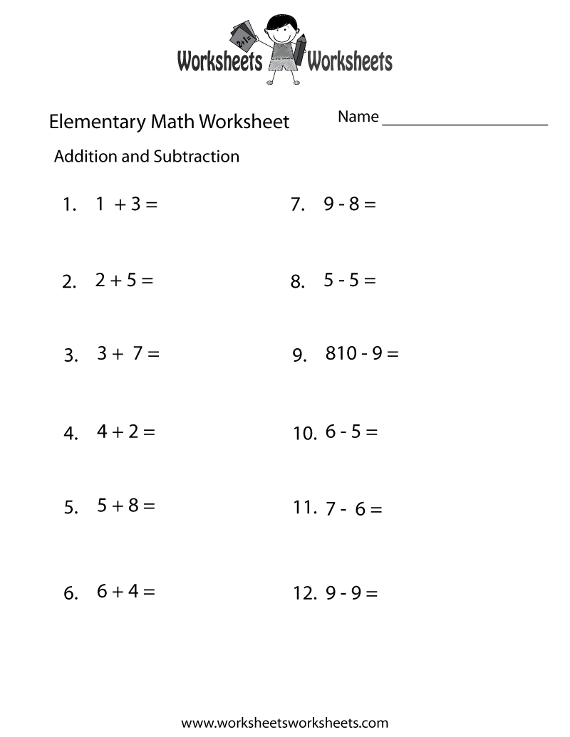 Free Printable Addition And Subtraction Elementary Math Worksheet 
