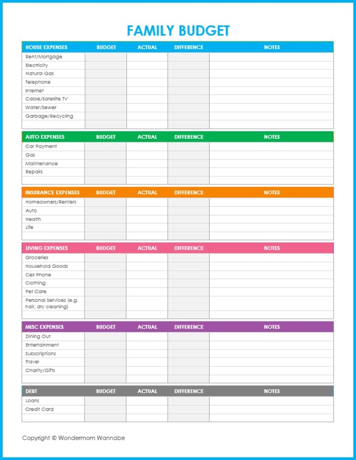 Budget Worksheets Printable Free