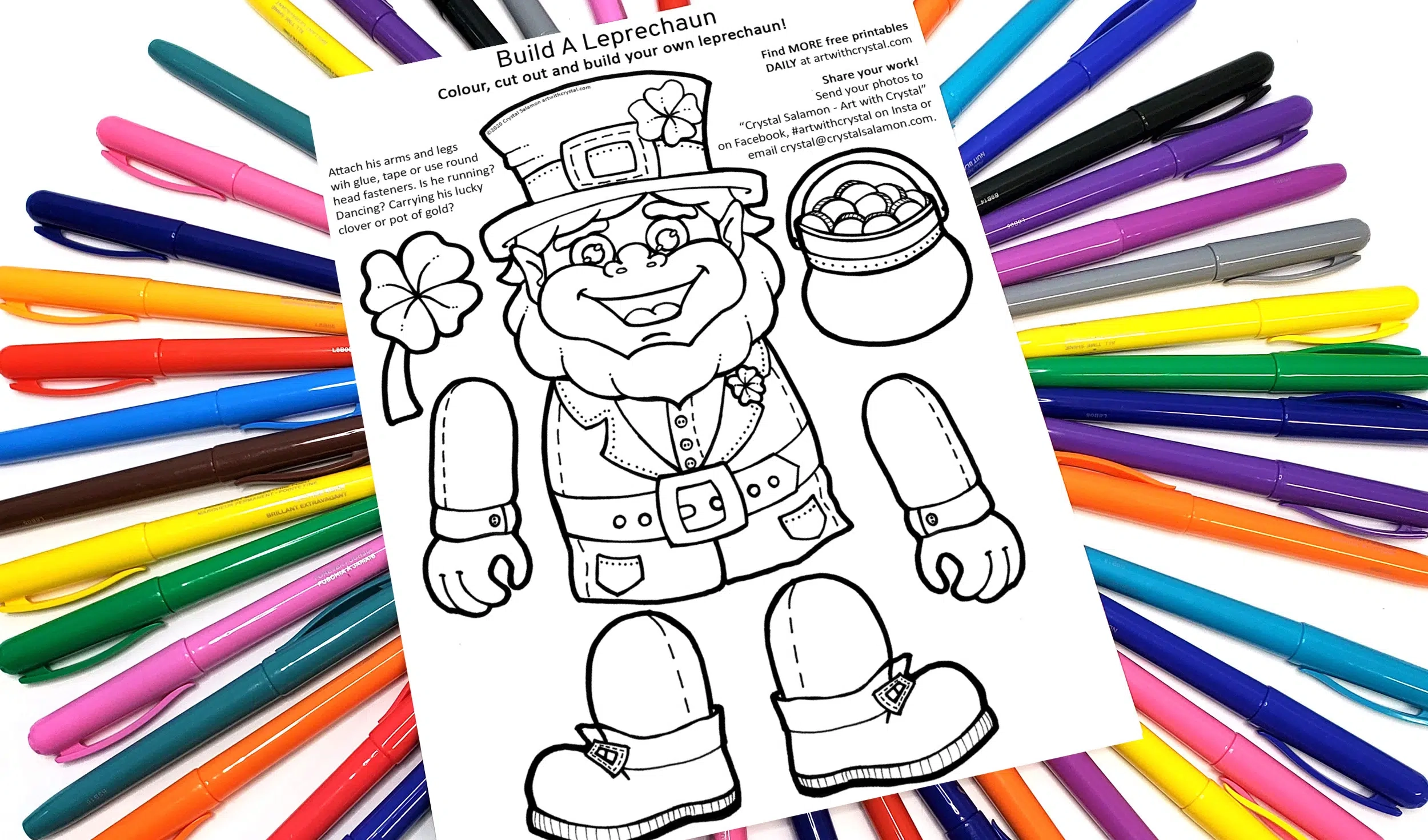 Free Printable Build A Leprechaun Colouring Page Art With Crystal