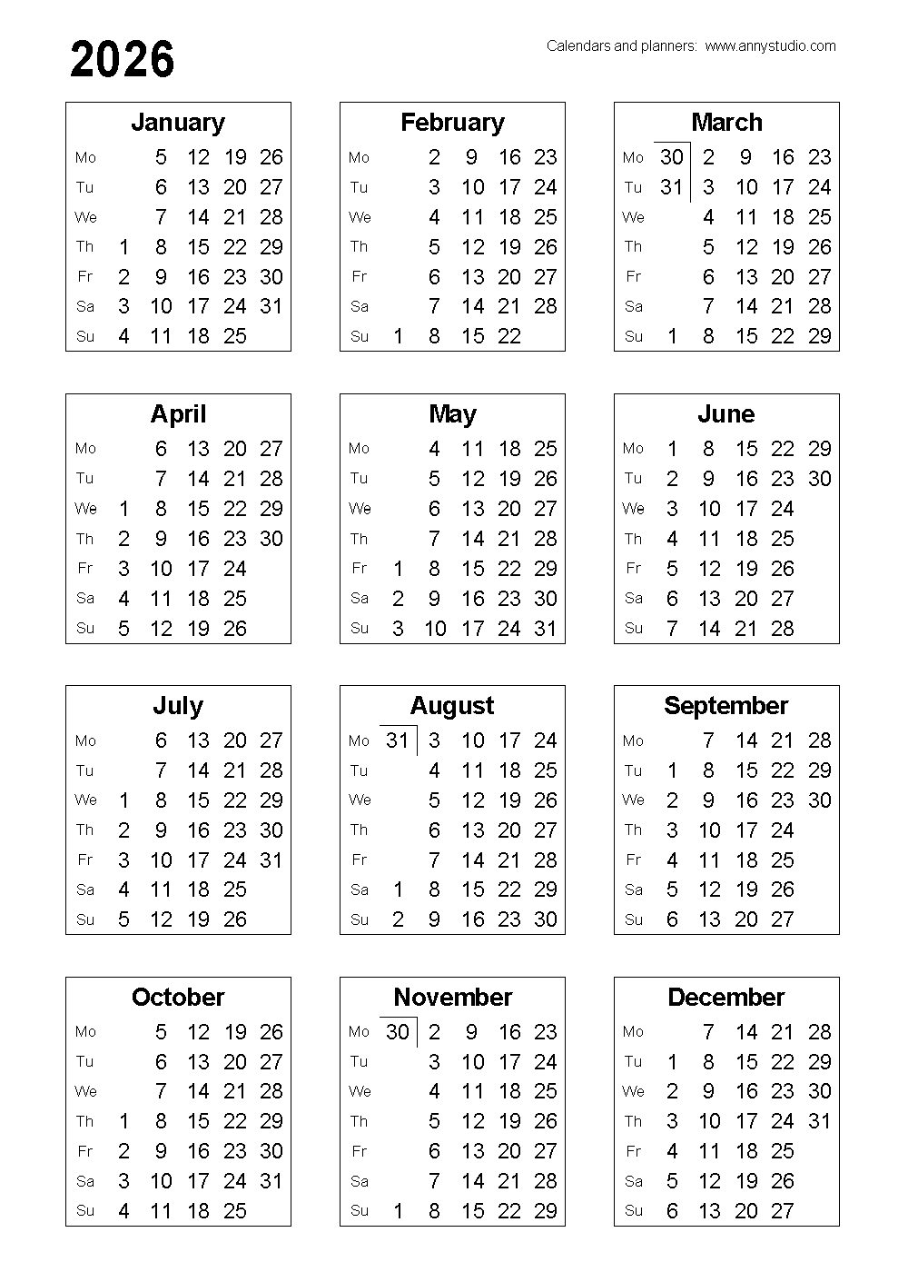 Printable Calendars 2026 And 2027