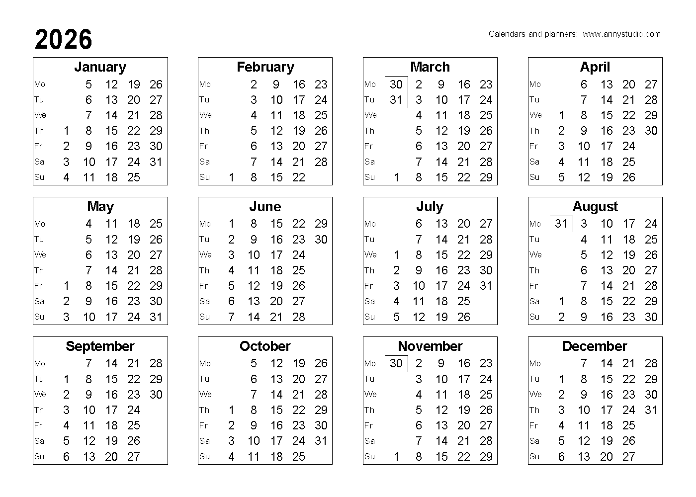 Free Printable Calendars And Planners 2026 And 2027