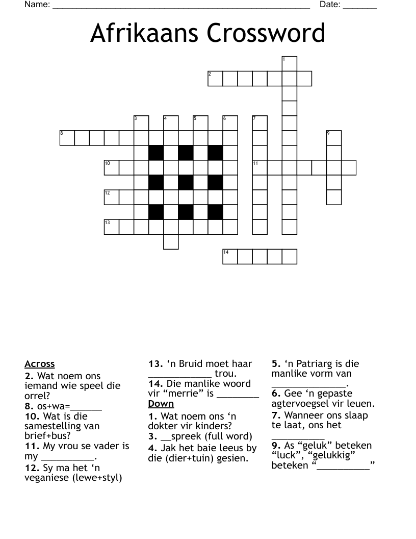 Free Printable Crossword Puzzles In Afrikaans Download Free 