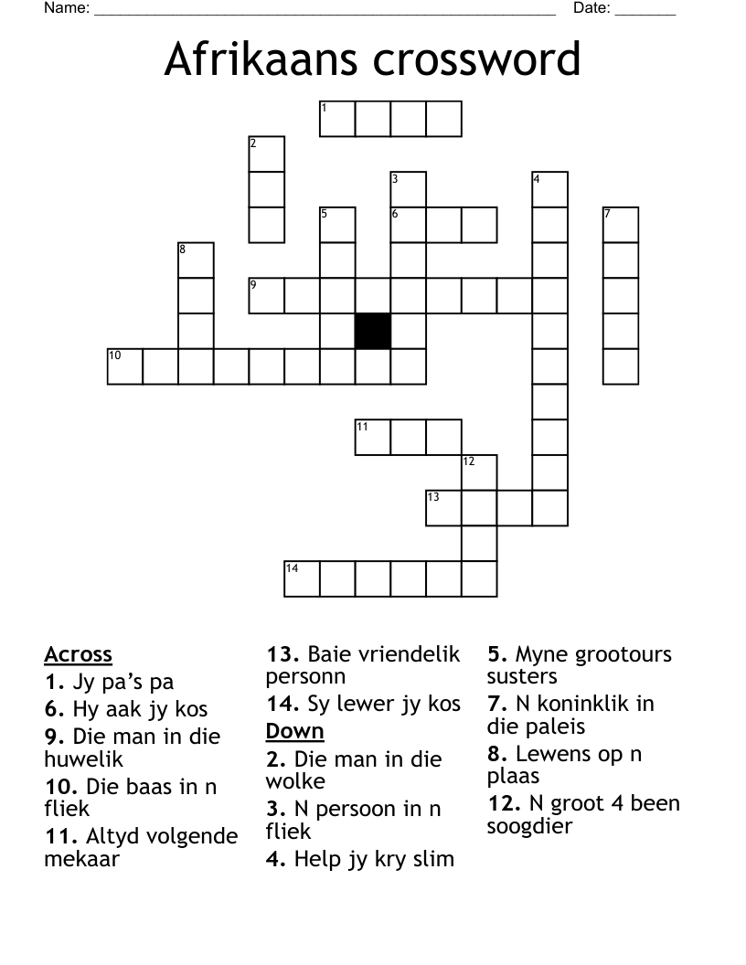 Free Printable Crossword Puzzles In Afrikaans Download Free 