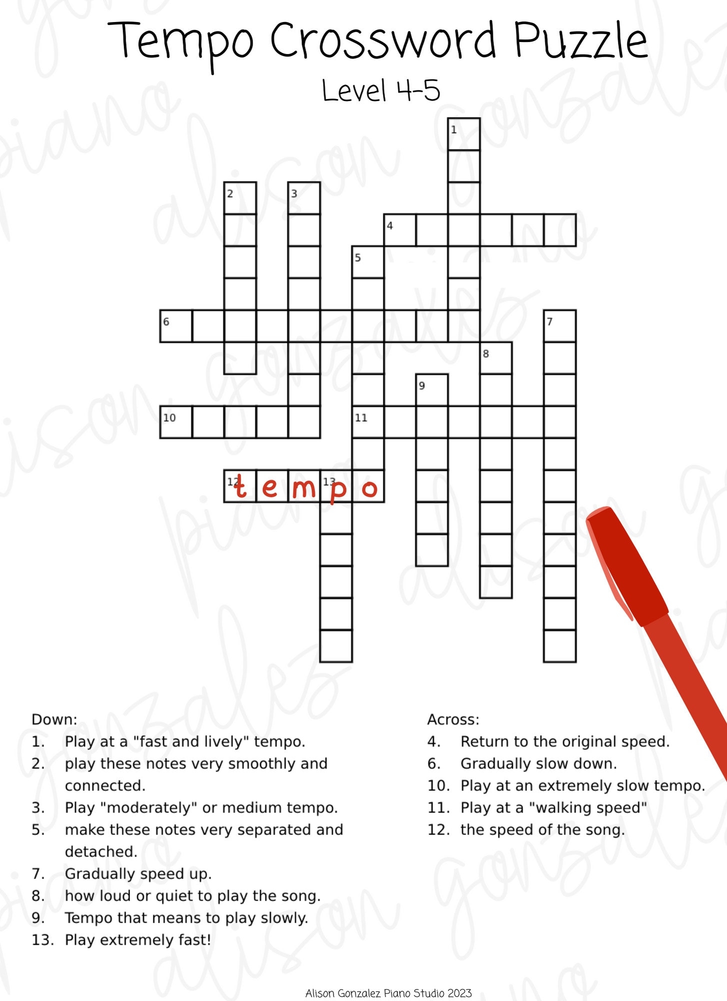 Easy Music Crossword Puzzles Printable