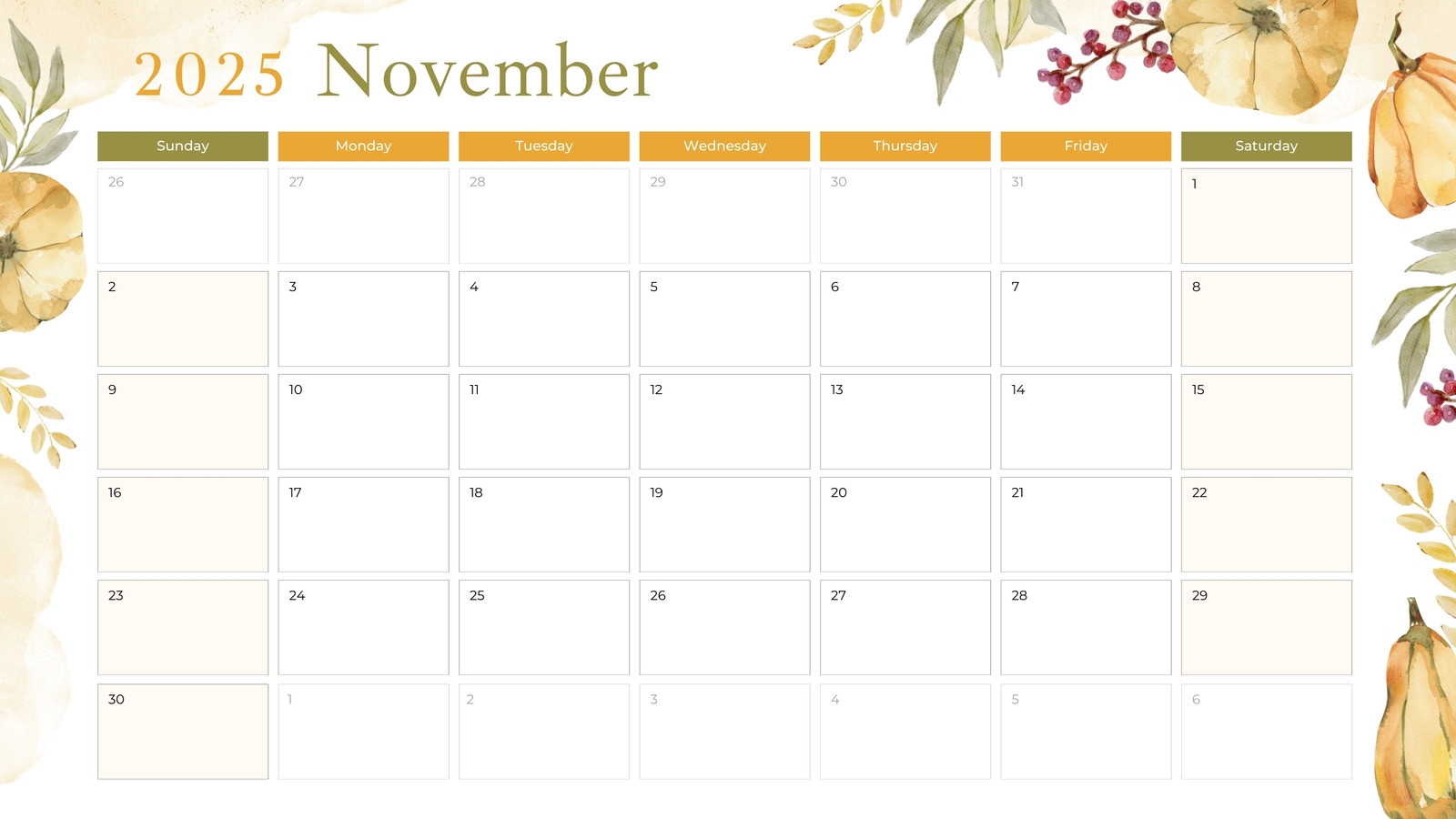 November Weekly Calendar Printable