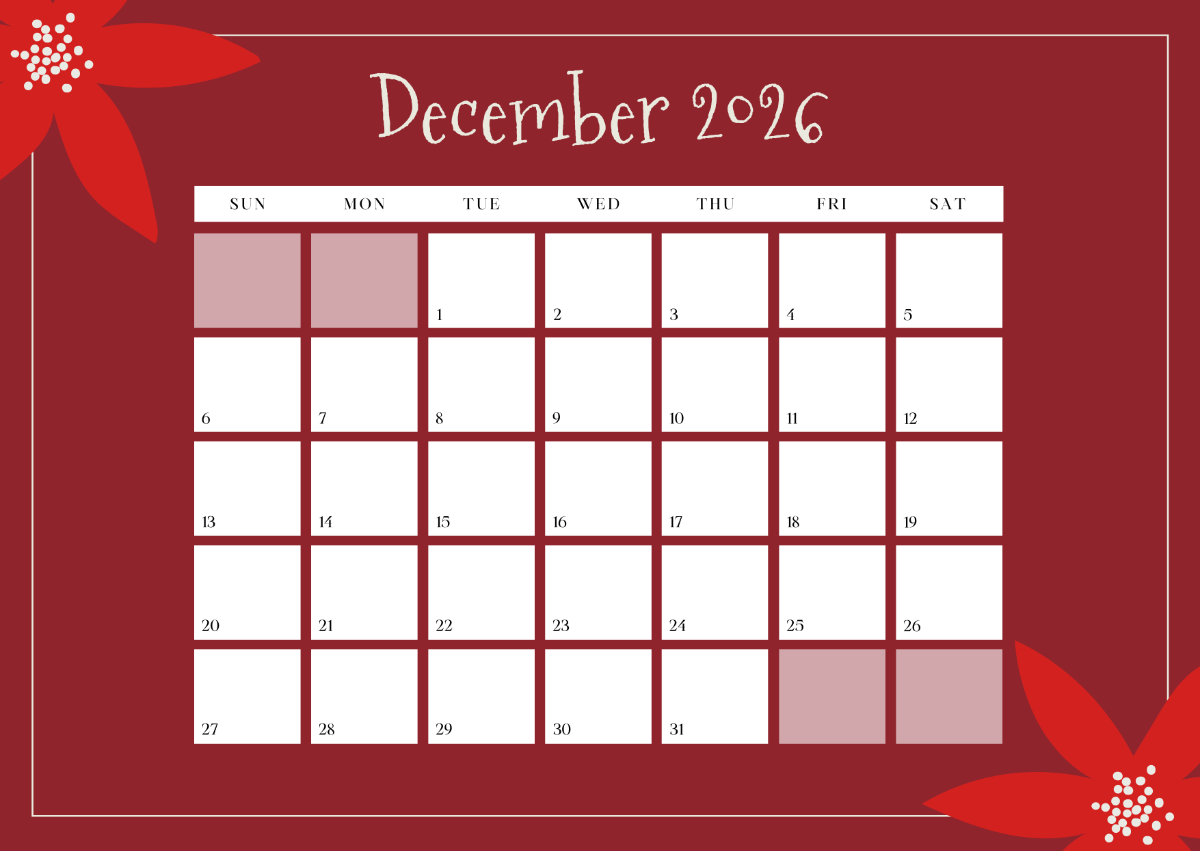 Free Printable December 2026 Wall Calendar Template To Edit Online