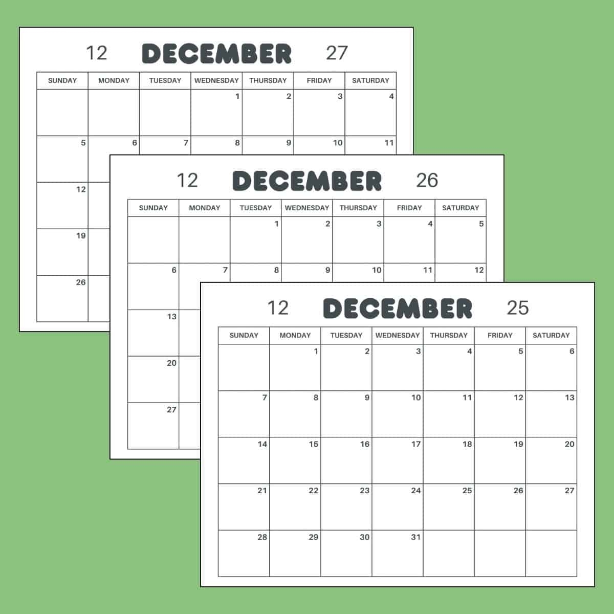 December Calendar 2026 Printable With Hannukah
