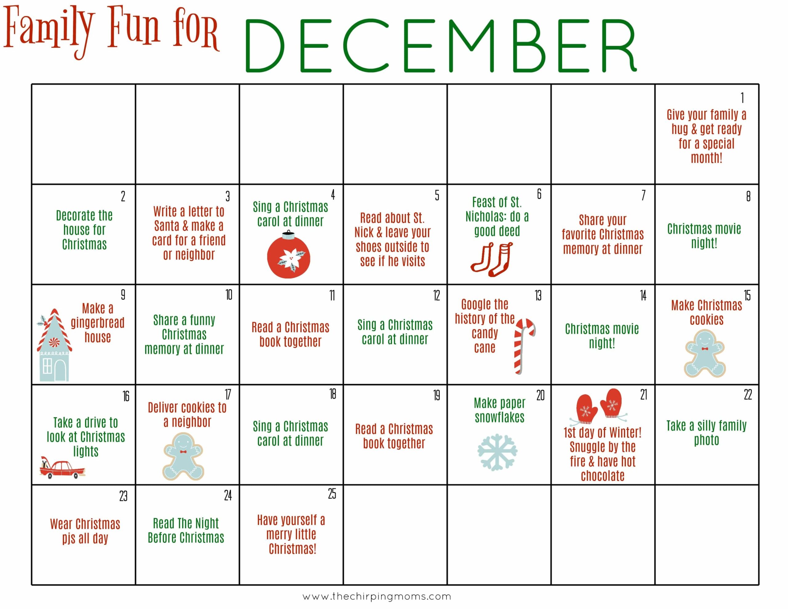 Free Printable December Family Calendar The Chirping Moms