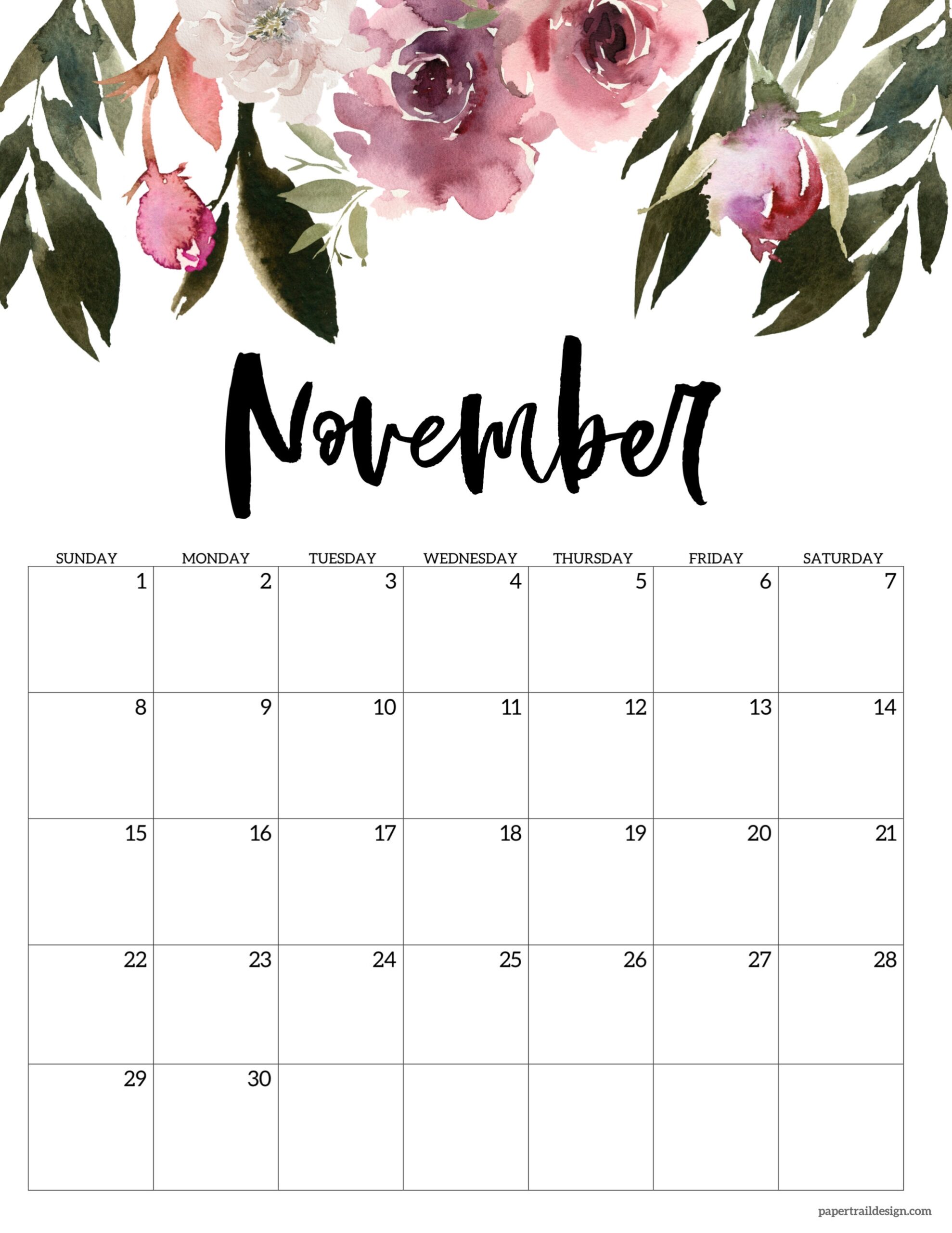 2026 Calendars Printable November