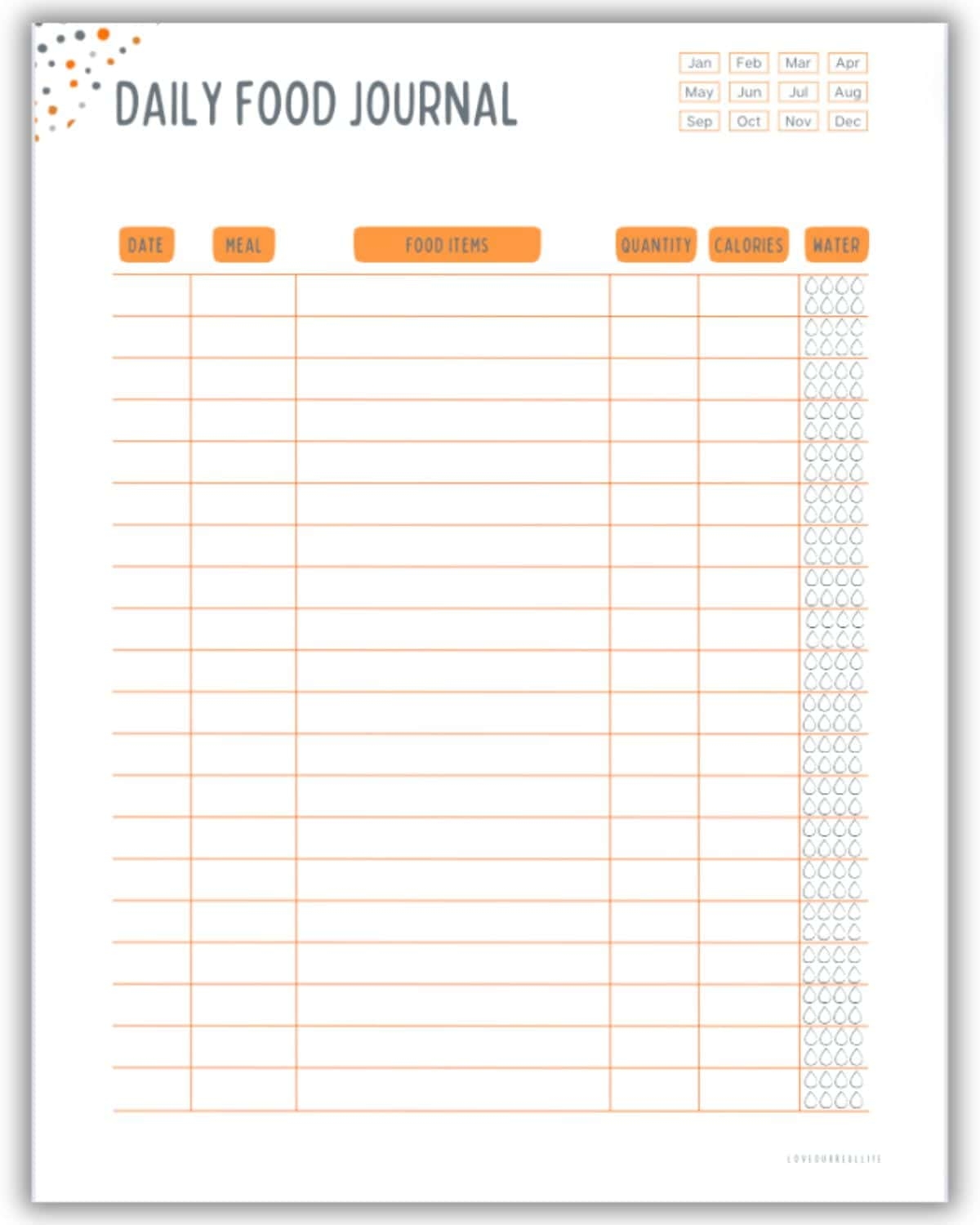 Printable Food Log Template