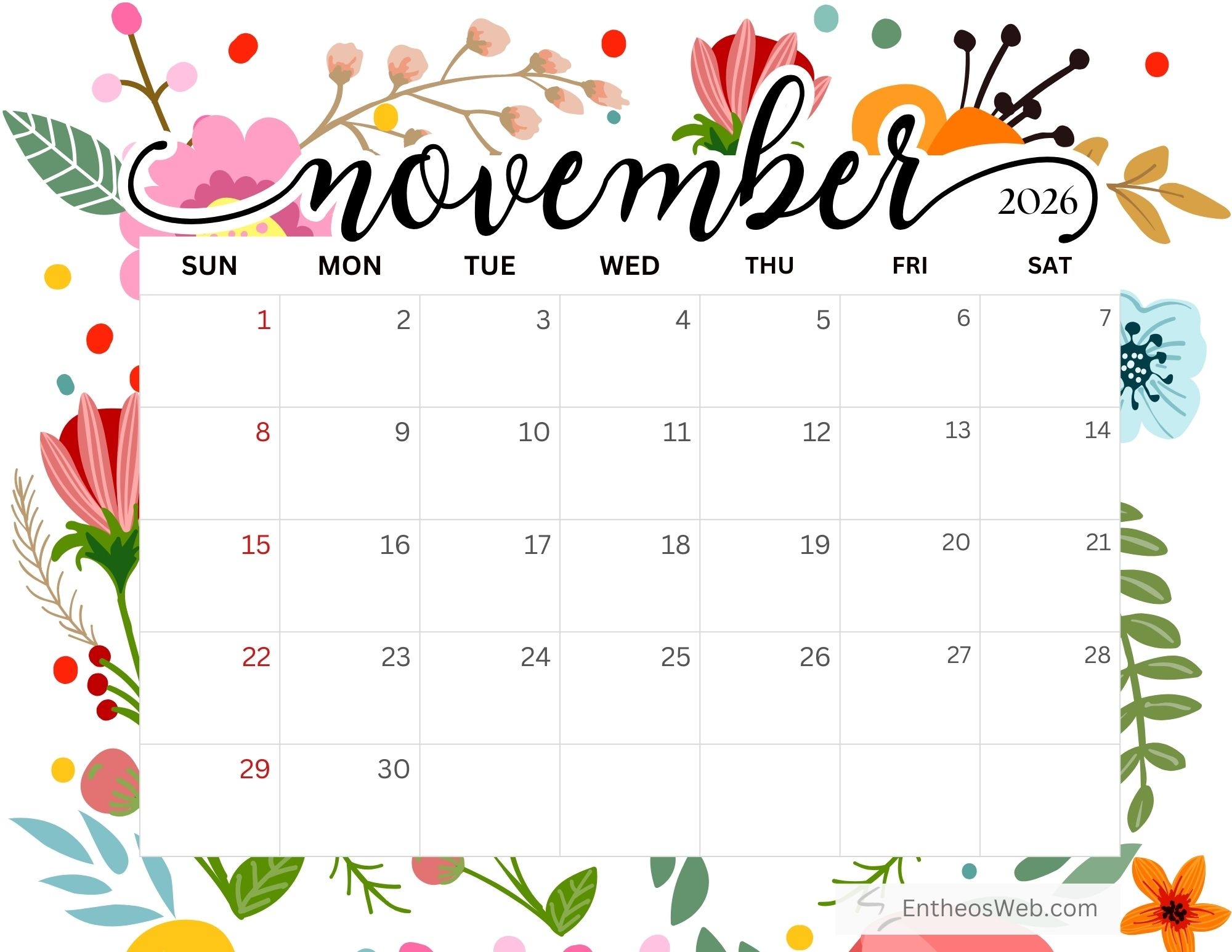 Printable November Calendar 2026 Free