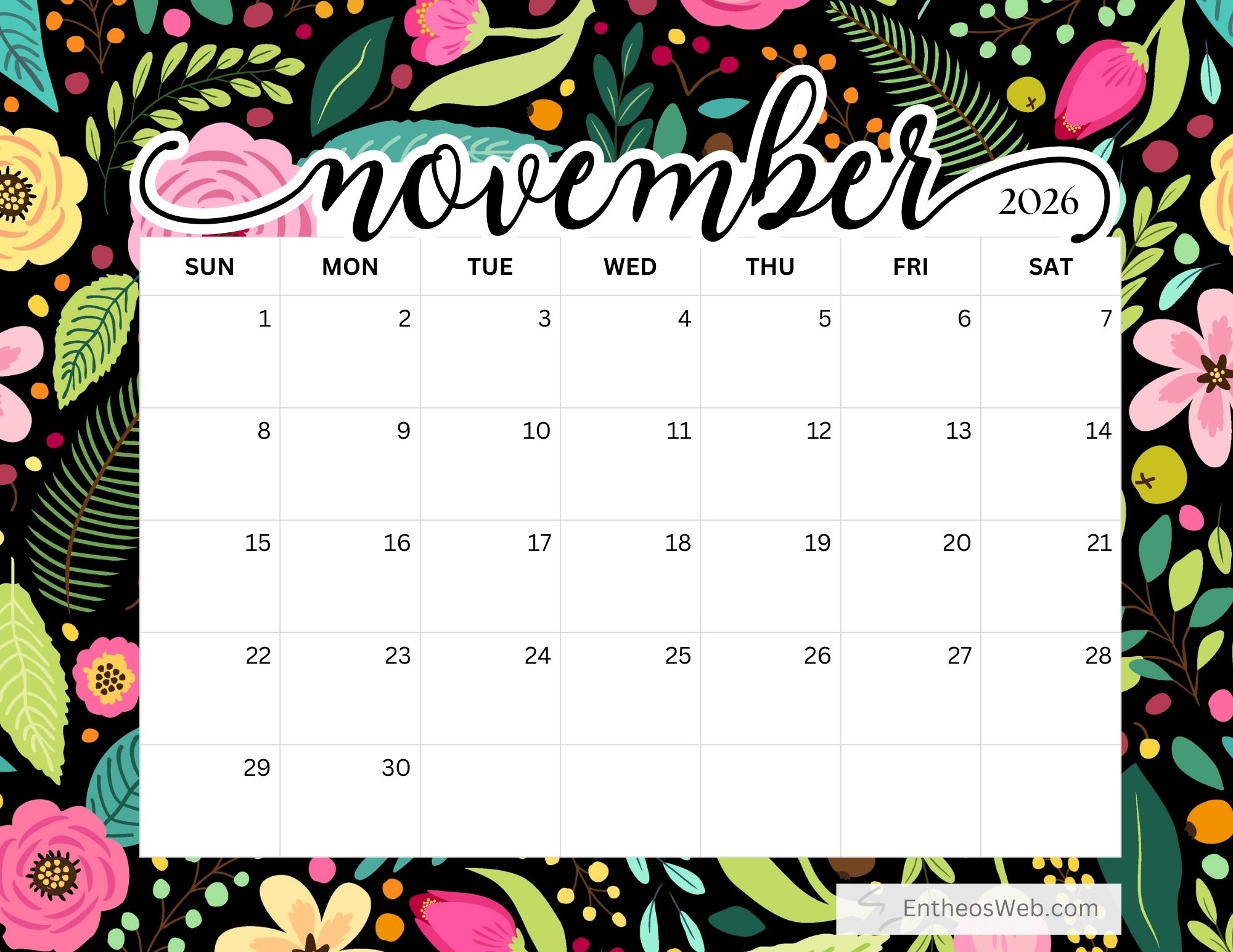 Free Printable October November Calendar 2026