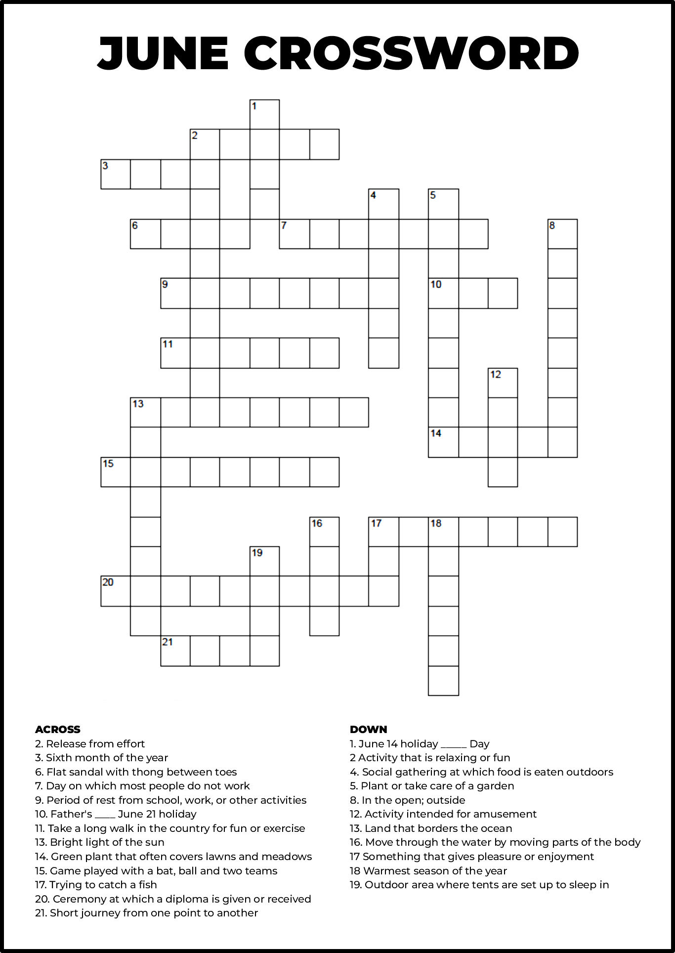 Junior High Printable Crossword Puzzles