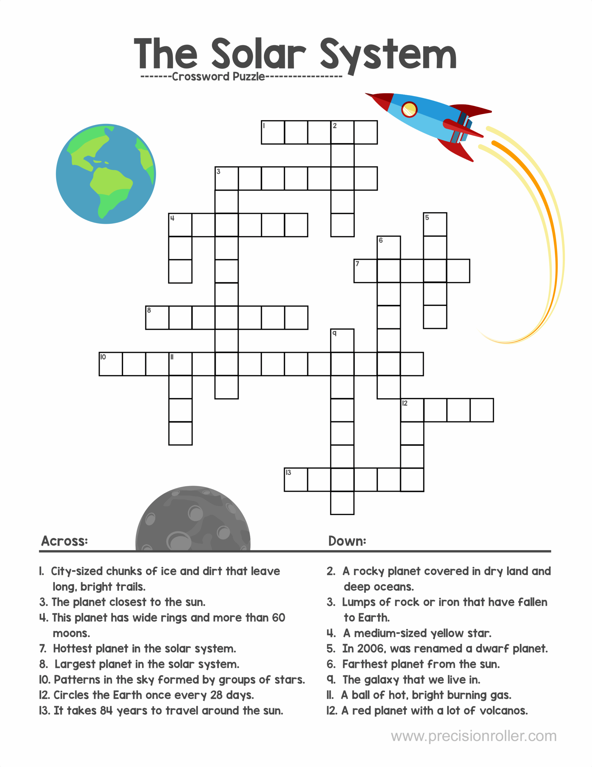Free Printable Solar System Themed Crossword Puzzle Precision 