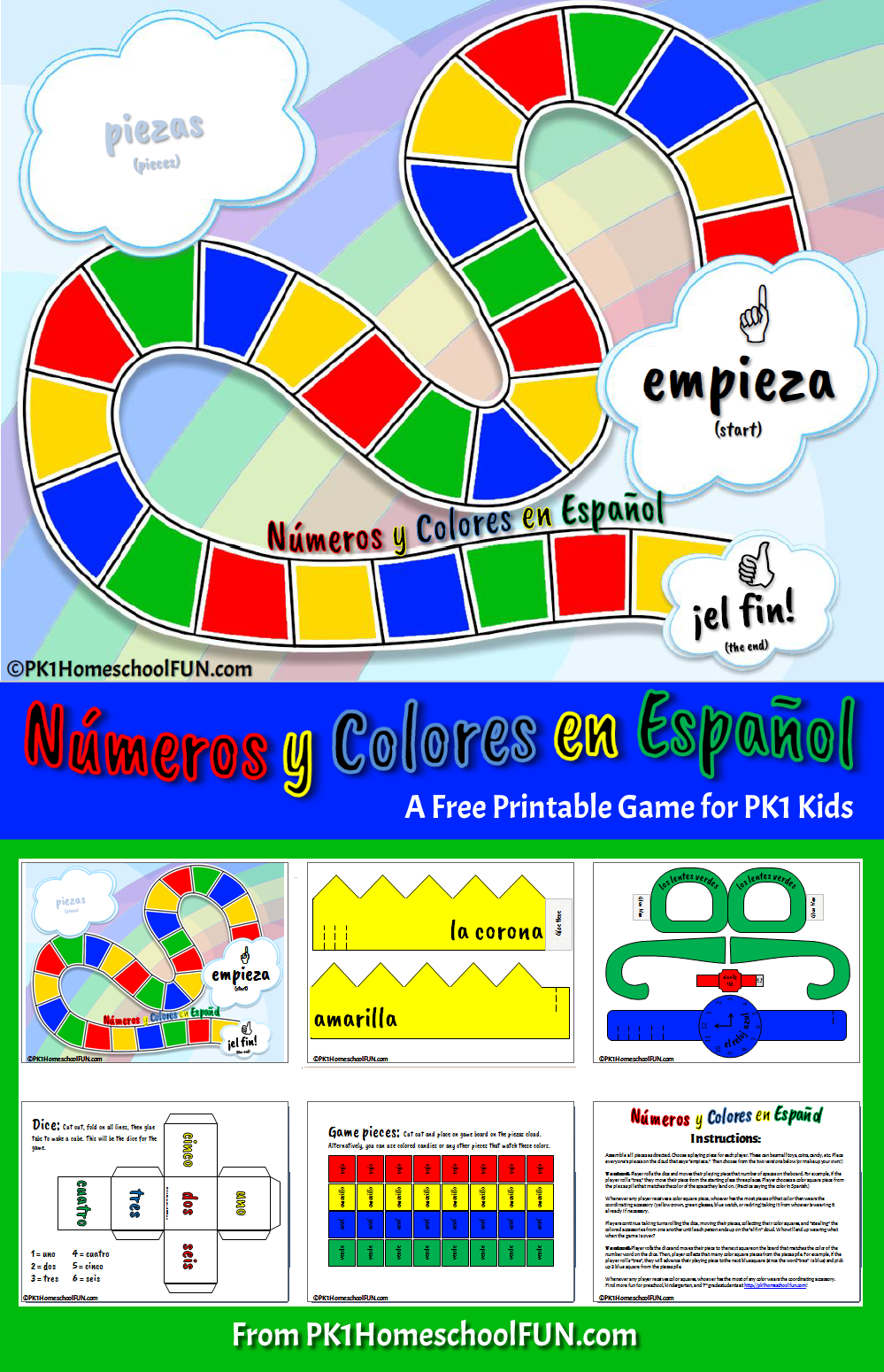 Free Printable Spanish Numbers amp Colors Game PK1Kids