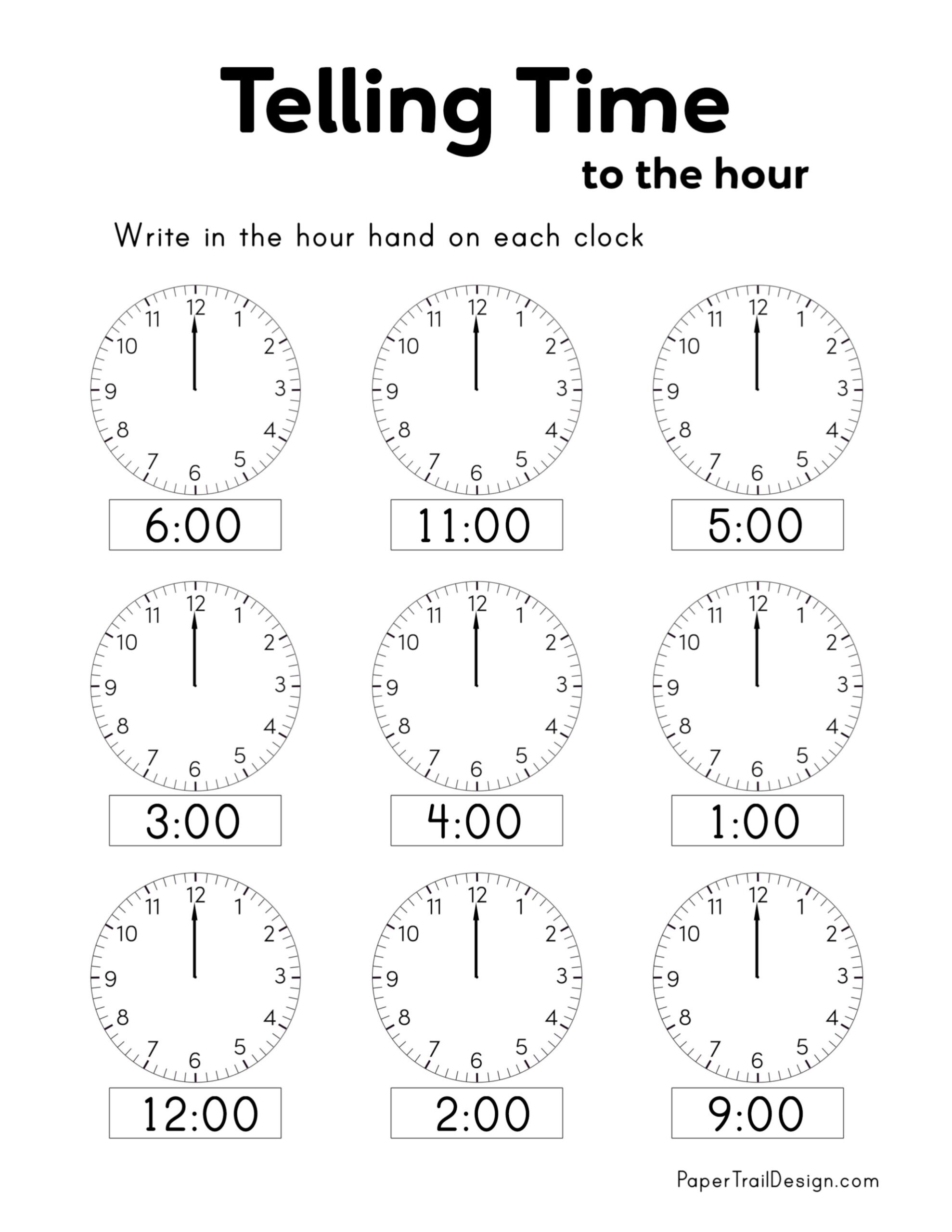 Free Printable Clock Worksheets Grade 2