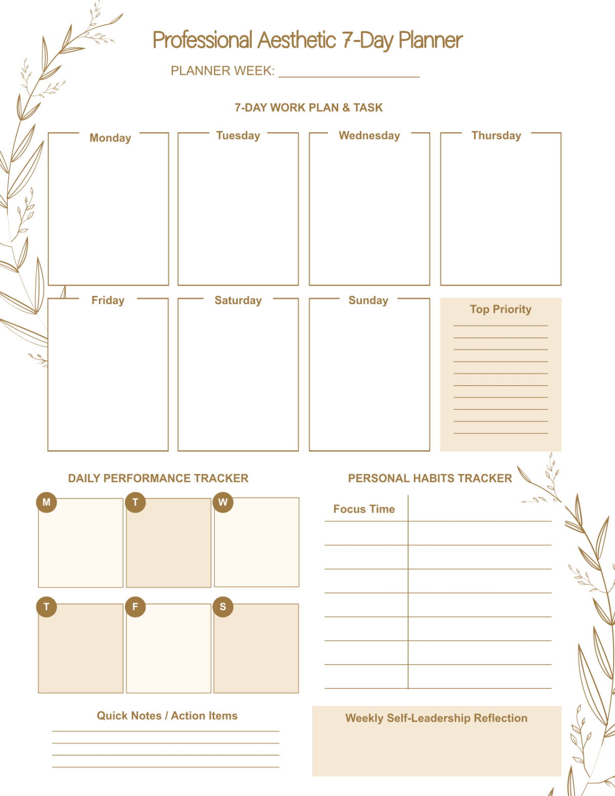 Free Professional Aesthetic 7 Day Planner Template To Edit Online