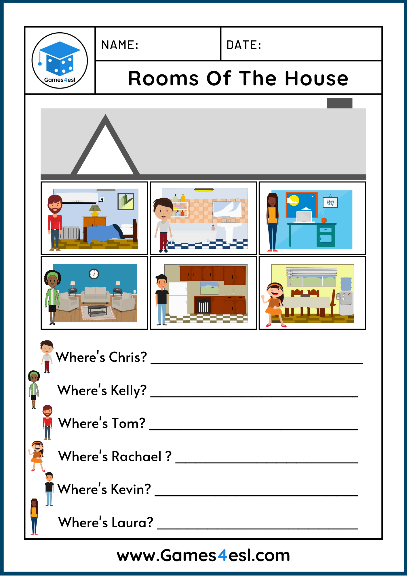 Free Rooms Of The House Worksheets Games4esl Worksheets Library